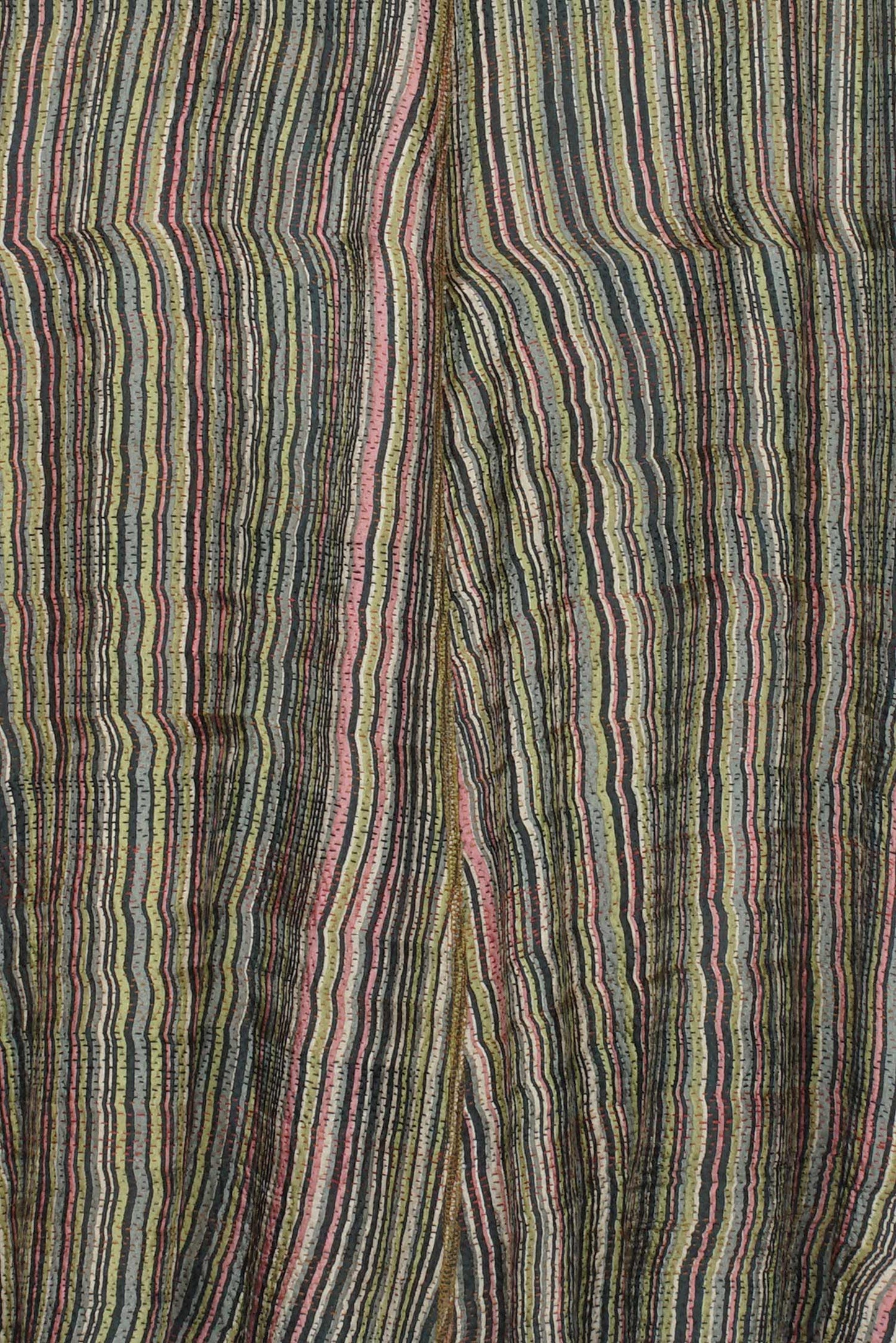 GREEN STRIPE W VINTAGE BACKING KANTHA A-LINE DUSTER - gt2311-grn -