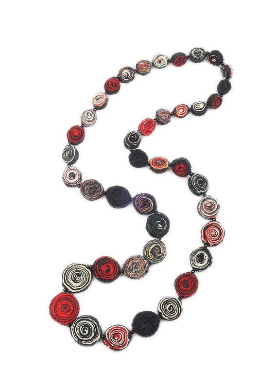 VINTAGE COTTON KANTHA SIMPLE EDDY LONG NECKLACE - cv2714-blk -