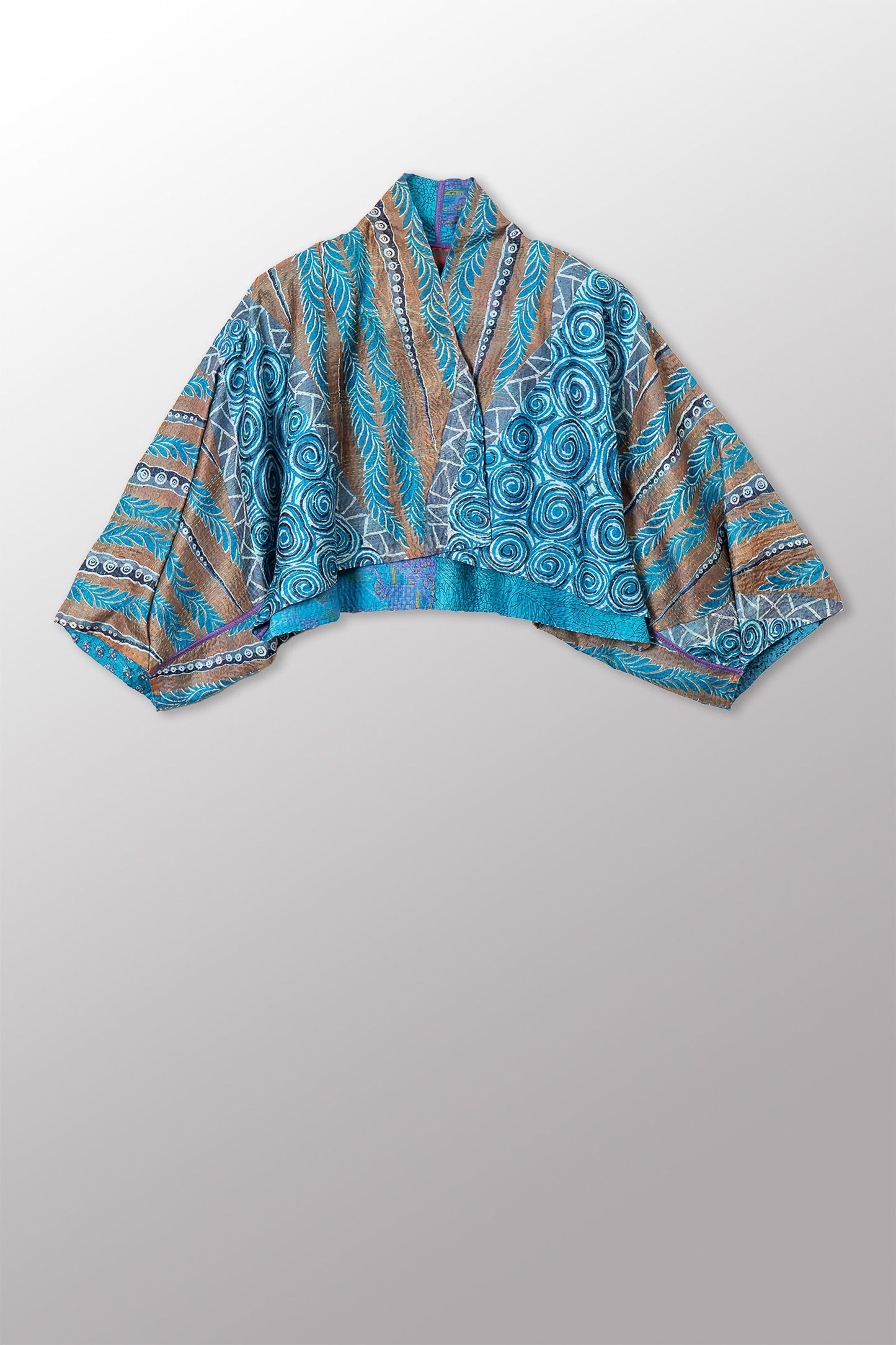 VINTAGE SILK KANTHA PUFF SLV. SHRUG - sv2062-0019a -