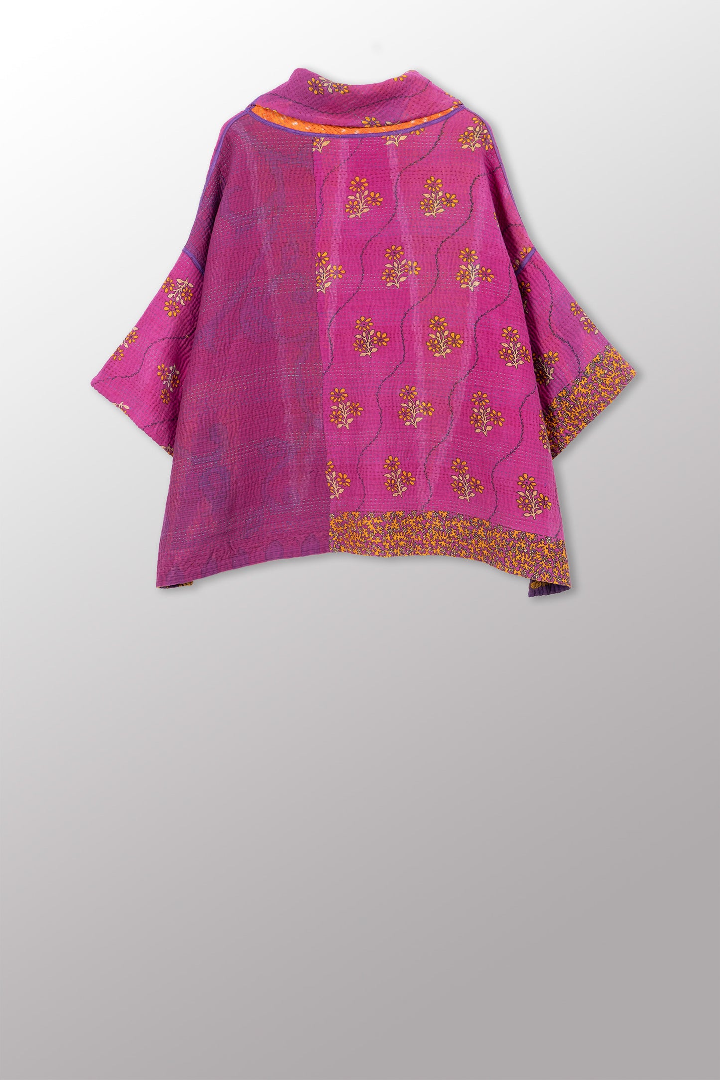 VINTAGE COTTON KANTHA COWL NECK PONCHO - cv4061-0035a -