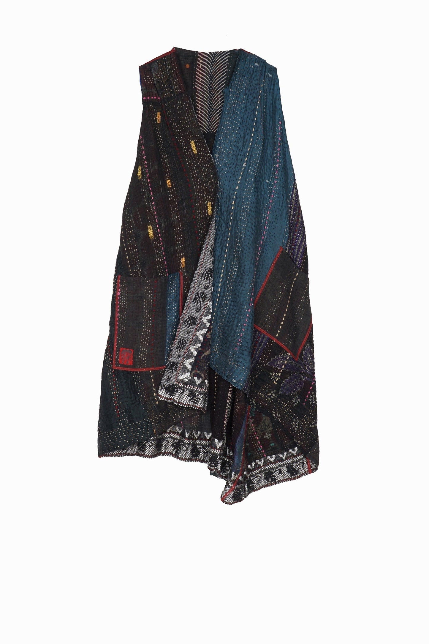 STRIPE RALLIS KANTHA WRAP VEST - pr4213-blk -