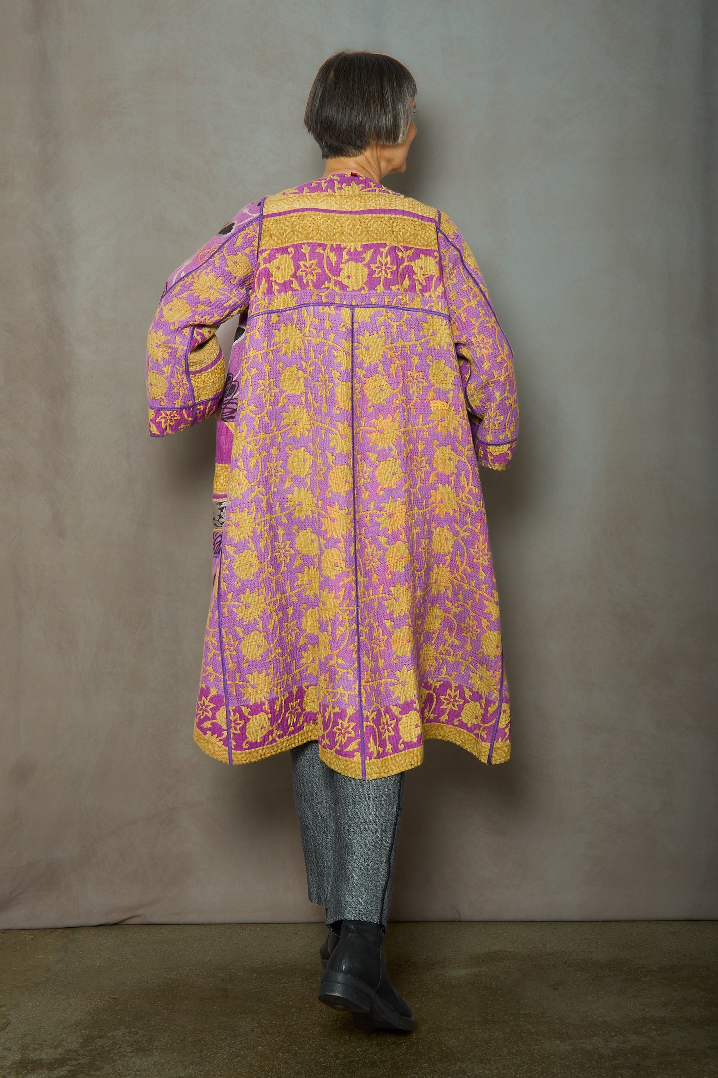 VINTAGE COTTON KANTHA WRAP FLARE COAT - cv4330-0026a -