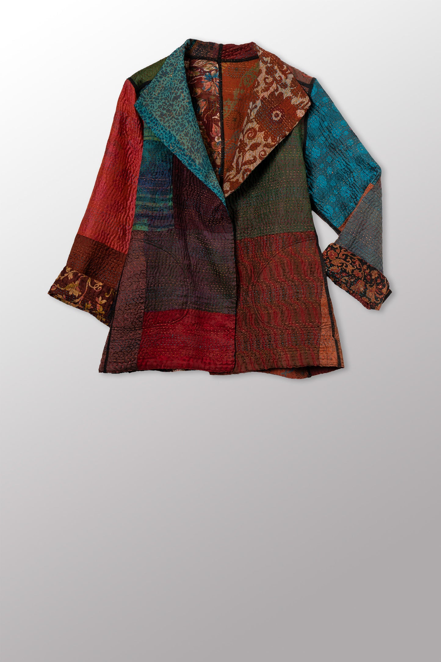 JACQUARD SILK KANTHA SHORT JACKET - js4007-cbrn002m -
