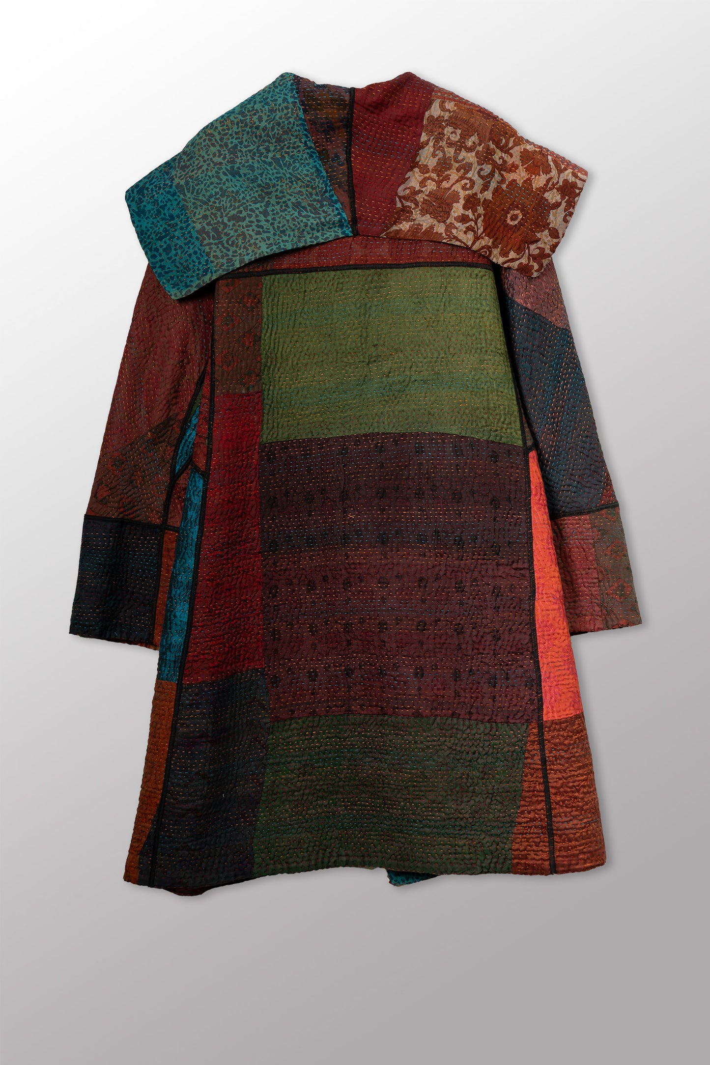 JACQUARD SILK KANTHA A-LINE COAT - js4309-cbrn002a -