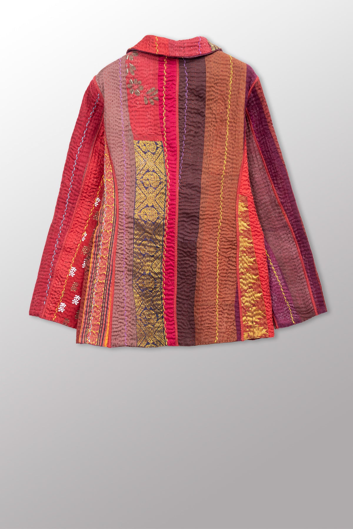 JEWEL WOVEN WITH VERTICAL PATCH KANTHA BASIC JACKET - jv4052-red -