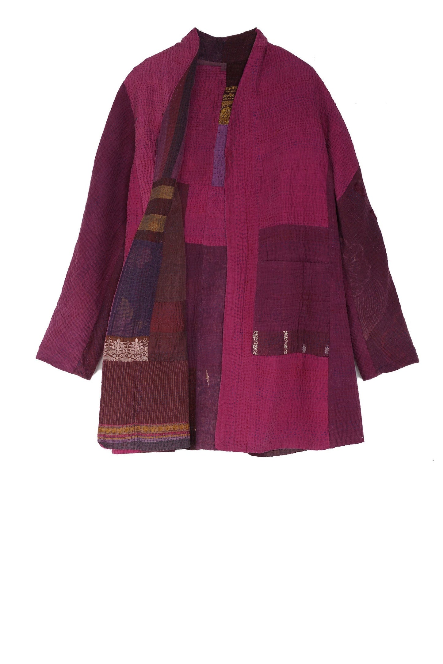 COTTON SILK SW PATCH KANTHA HIGH-NECK TOPPER - ws4045-prp -