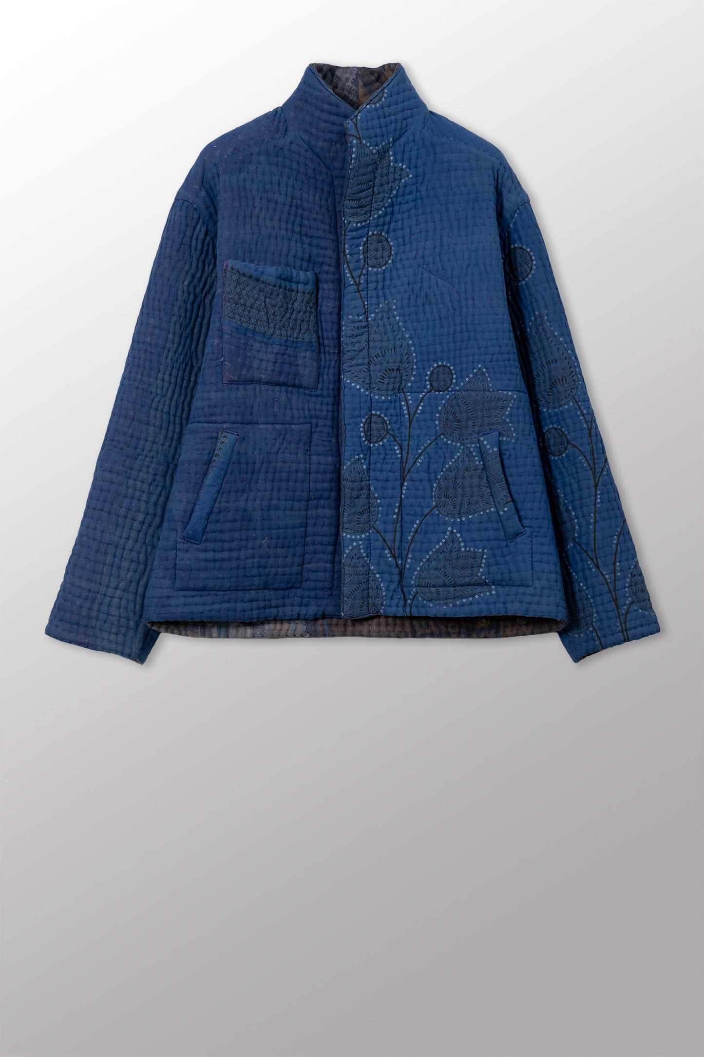 QUILTED OVERDYE COTTON KANTHA MEN'S BLOUSON - oq5040-cblu003m -
