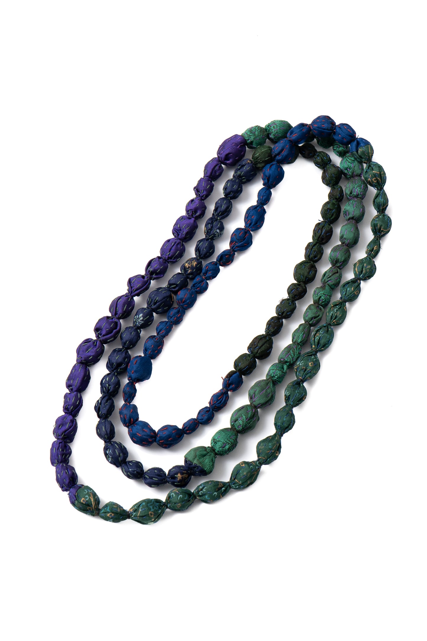 MONE SHIBORI TIE DYE KANTHA TIE-BEADS LONG NECKLACE - ms2707-tel -