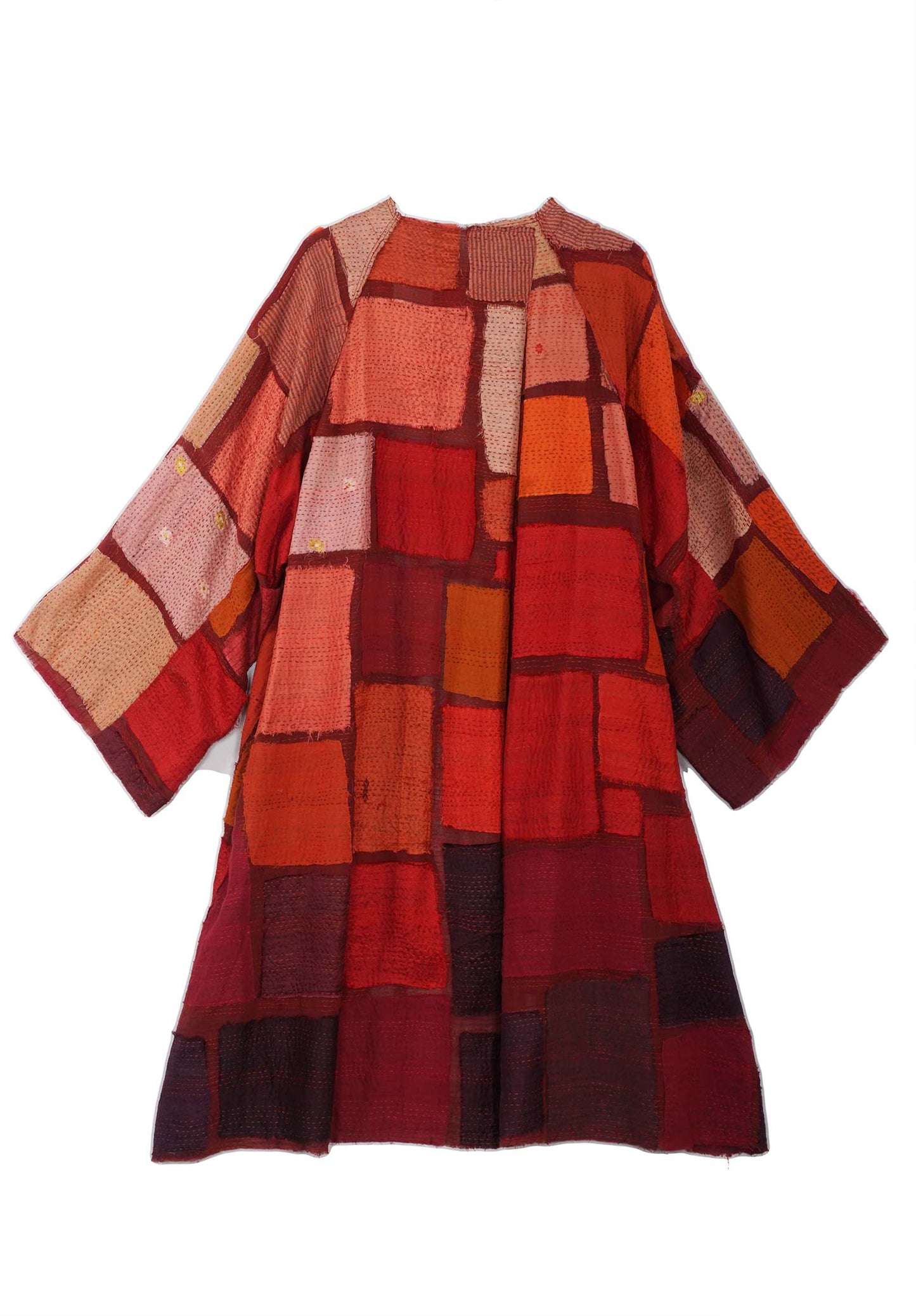 TONAL TILE PATCH KANTHA KIMONO DUSTER - tt2317-red -