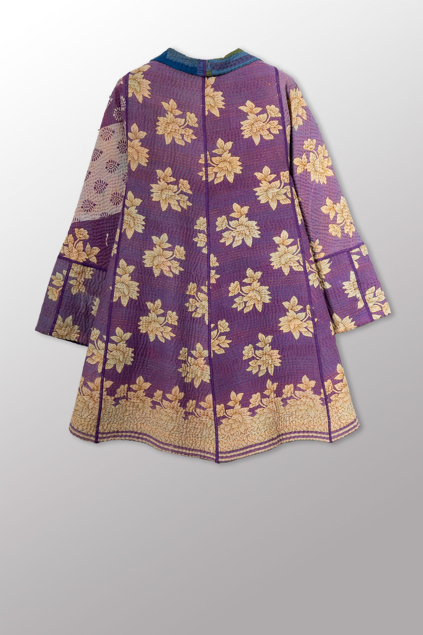 VINTAGE COTTON KANTHA FLARE LONG JACKET - cv4021-0057s -