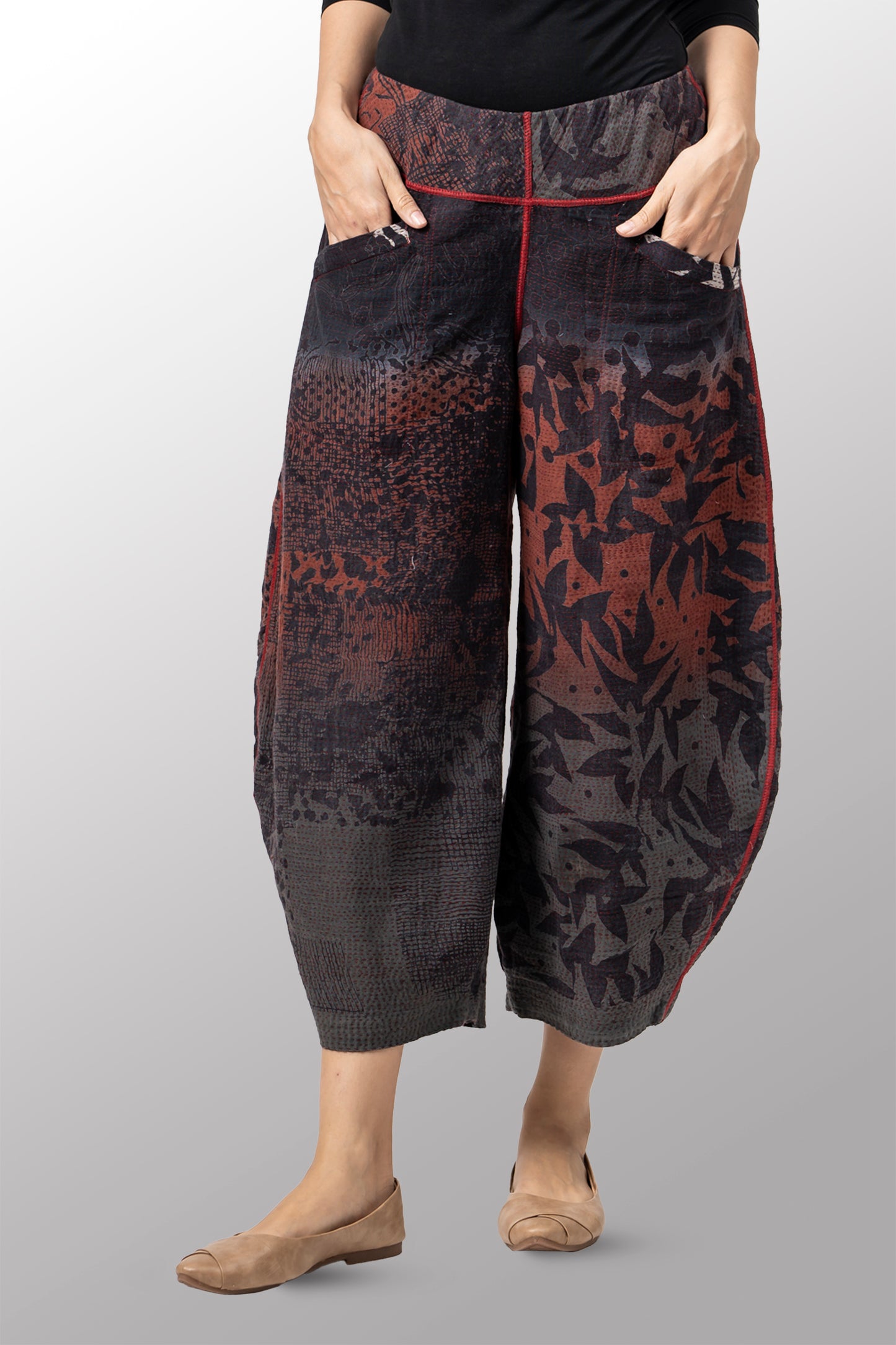 MONOTONE TWILIGHT PRINT KANTH HAREM PANTS - tp2605-red -