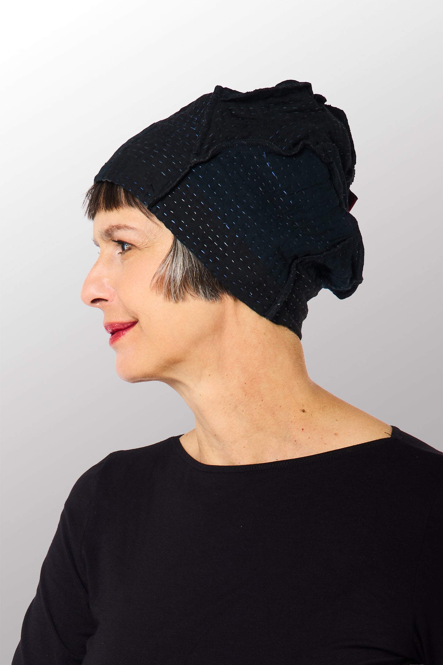 FRAYED PATCH KANTHA PATCHWORK HAT - fi4880-blk -