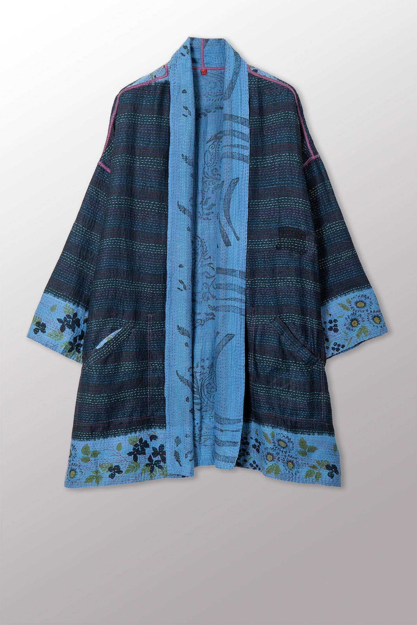 VINTAGE COTTON & NEW VOILE KANTHA HAORI JACKET - cn2068-0003a -