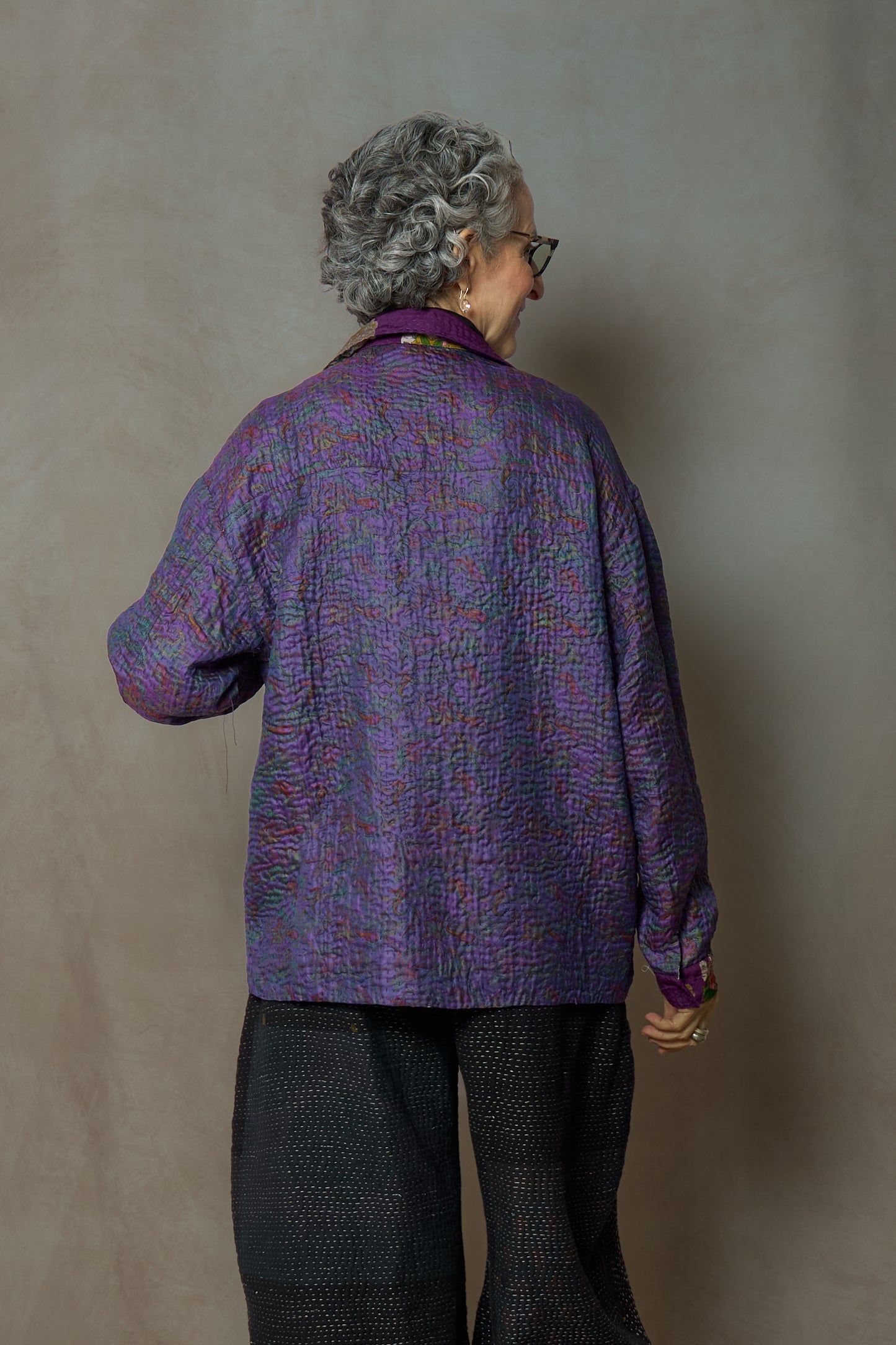 KIMONO WITH VINTAGE SILK KANTHA WORKERS JACKET - ks2085-0001s -