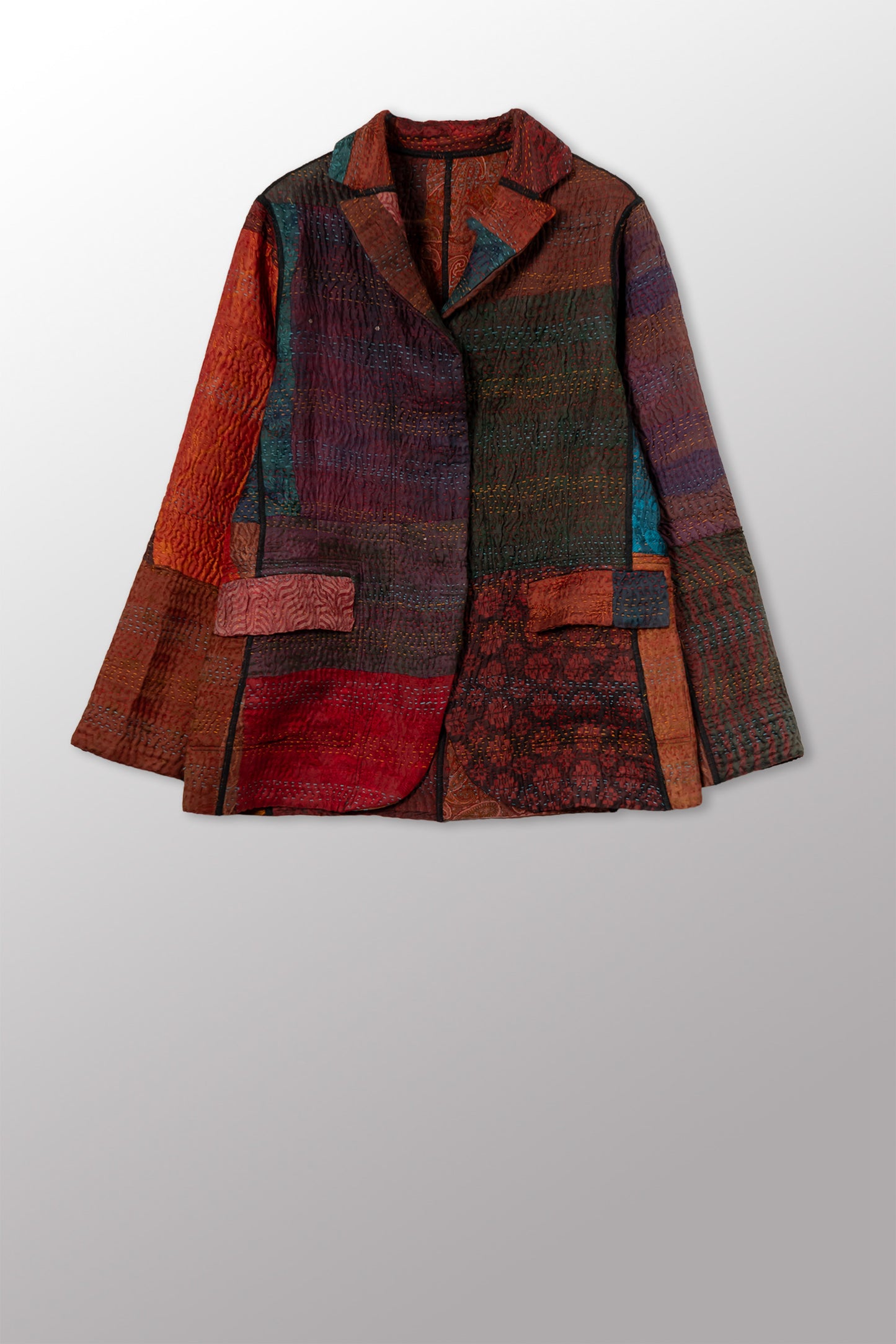 JACQUARD SILK KANTHA BASIC JACKET - js4052-cbrn001s -