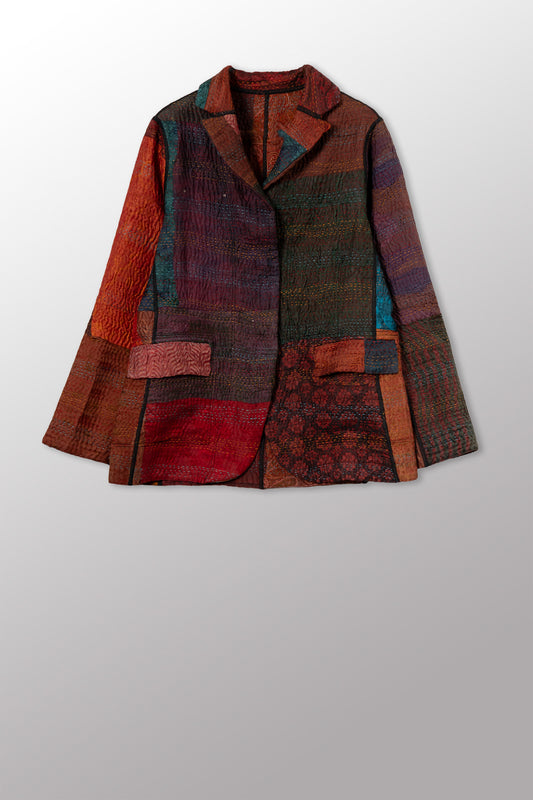 JACQUARD SILK KANTHA BASIC JACKET - js4052-cbrn001s -