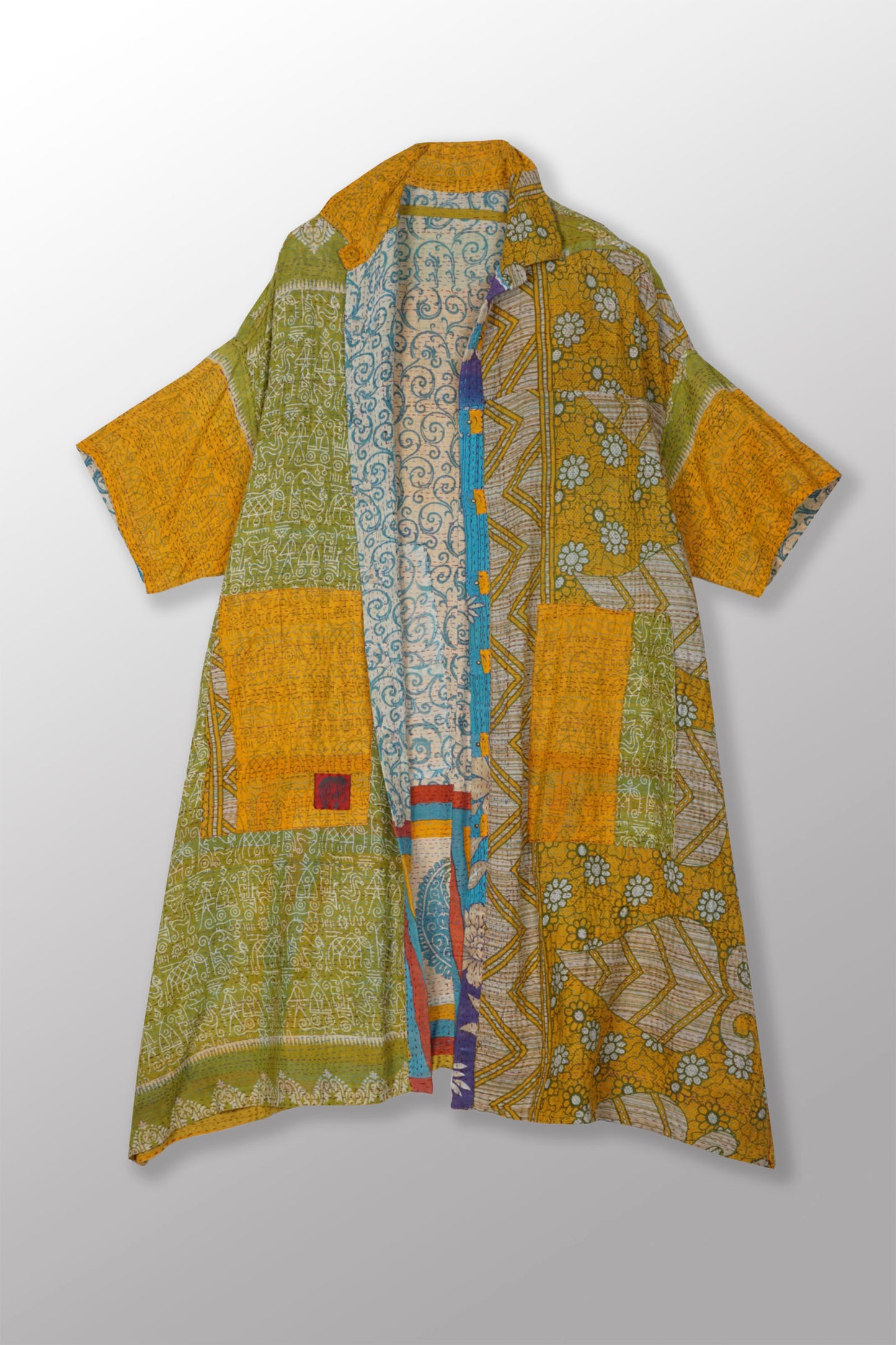 VINTAGE COTTON KANTHA HALF SLV. SHIRT DRESS - cv2429-0011a -