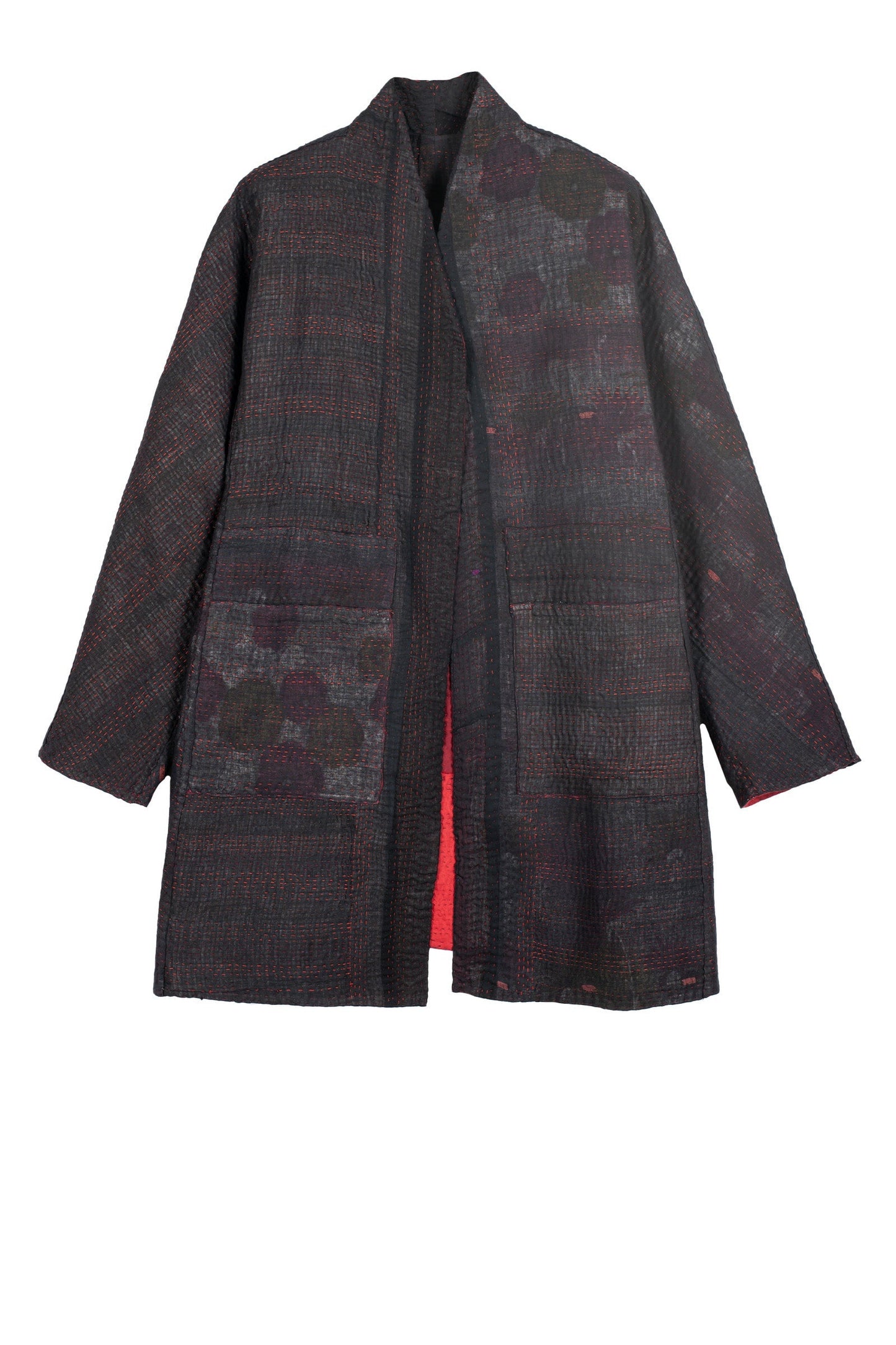 TWO TONE PATCH KANTHA HIGH-NECK TOPPER - tn4045-red -