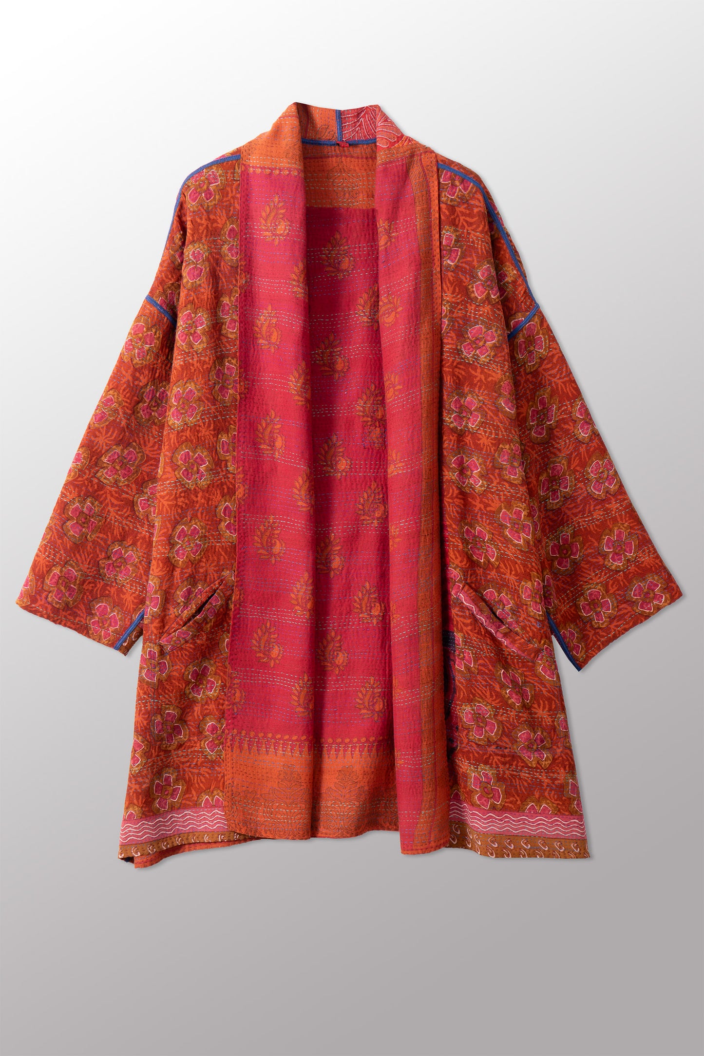 VINTAGE SILK GEORGETTE COTTON KANTHA HAORI JACKET - gc2068-0001a -