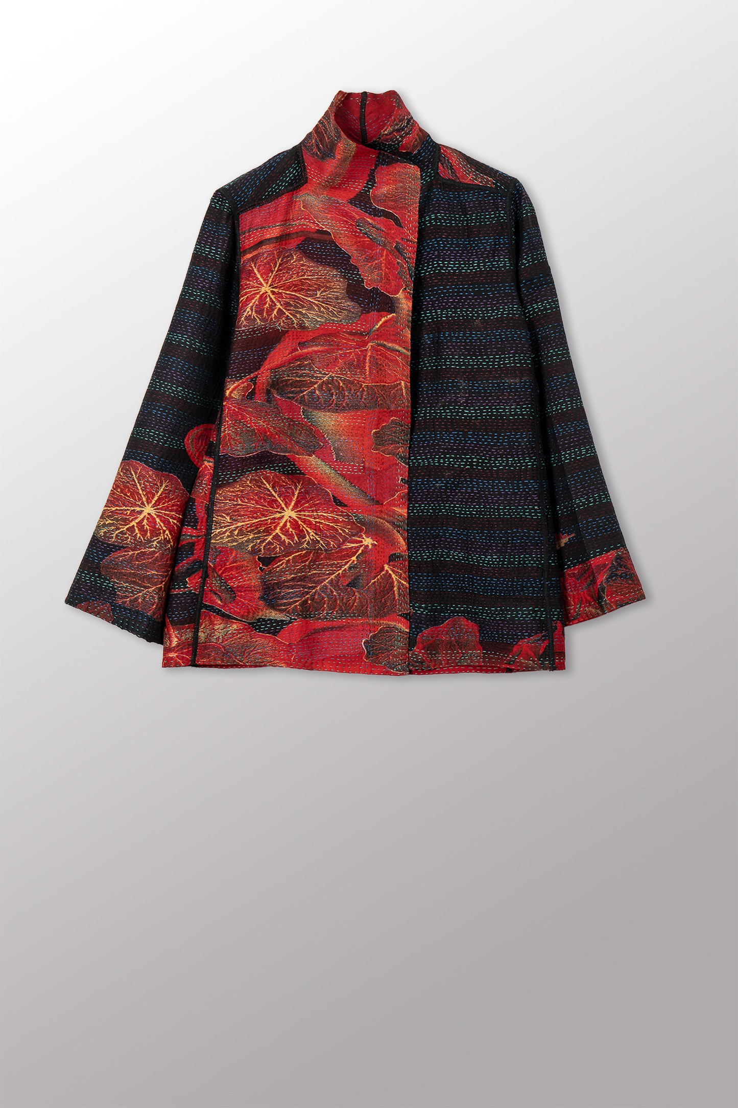 VINTAGE SILK GEORGETTE COTTON KANTHA SHORT JKT - gc2007-0005m -