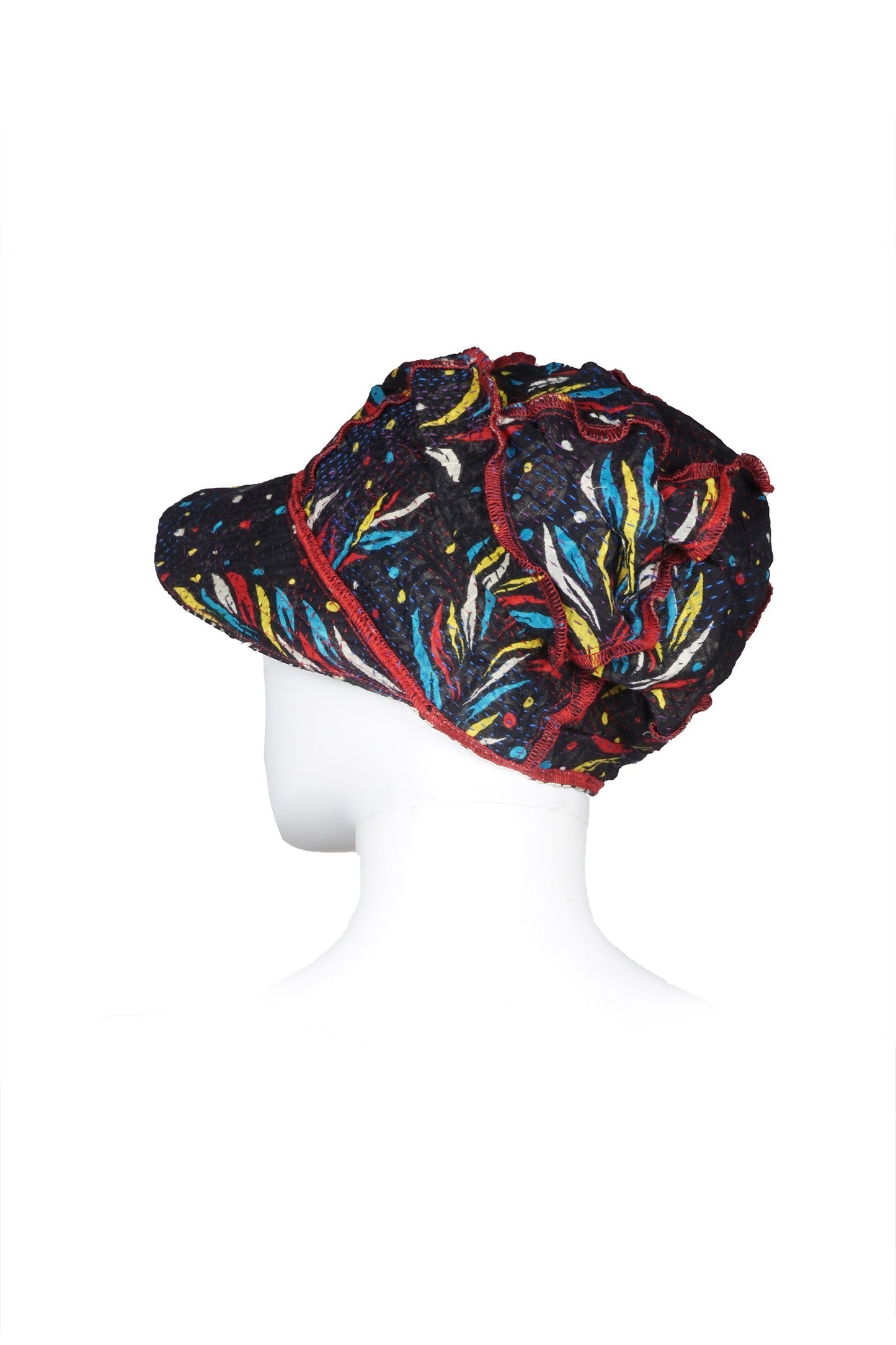 PATCHED & LEAVES KANTHA HALF BRIM HAT - pl2881-blk -