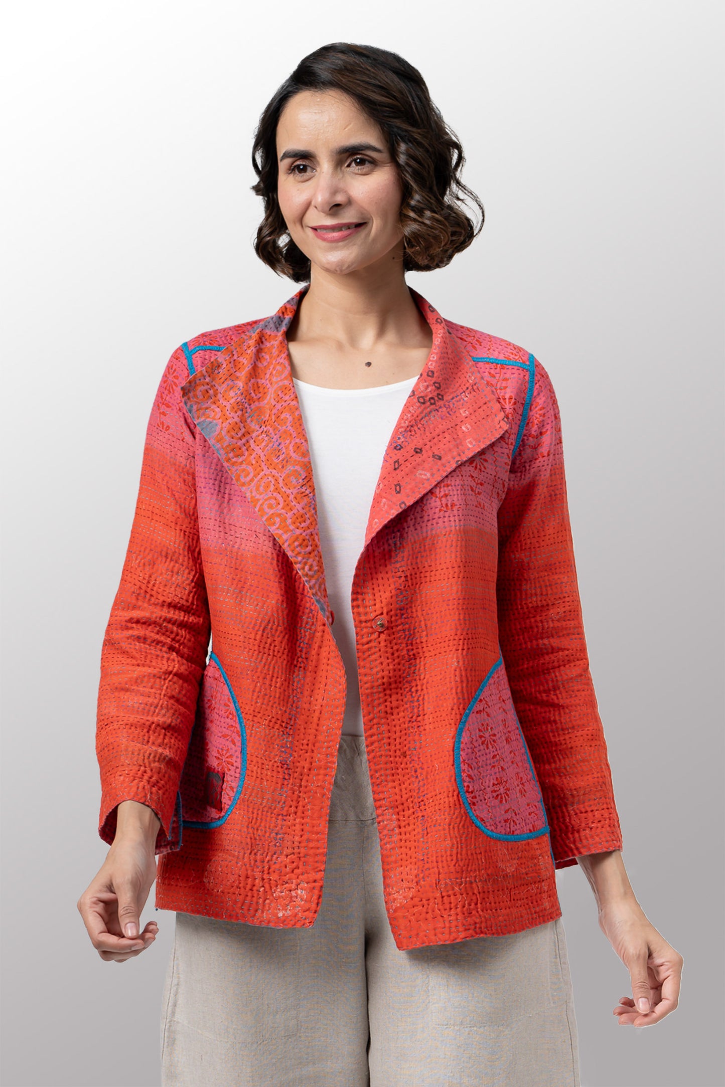 VINTAGE COTTON KANTHA SHORT JKT - cv2007-0084s -