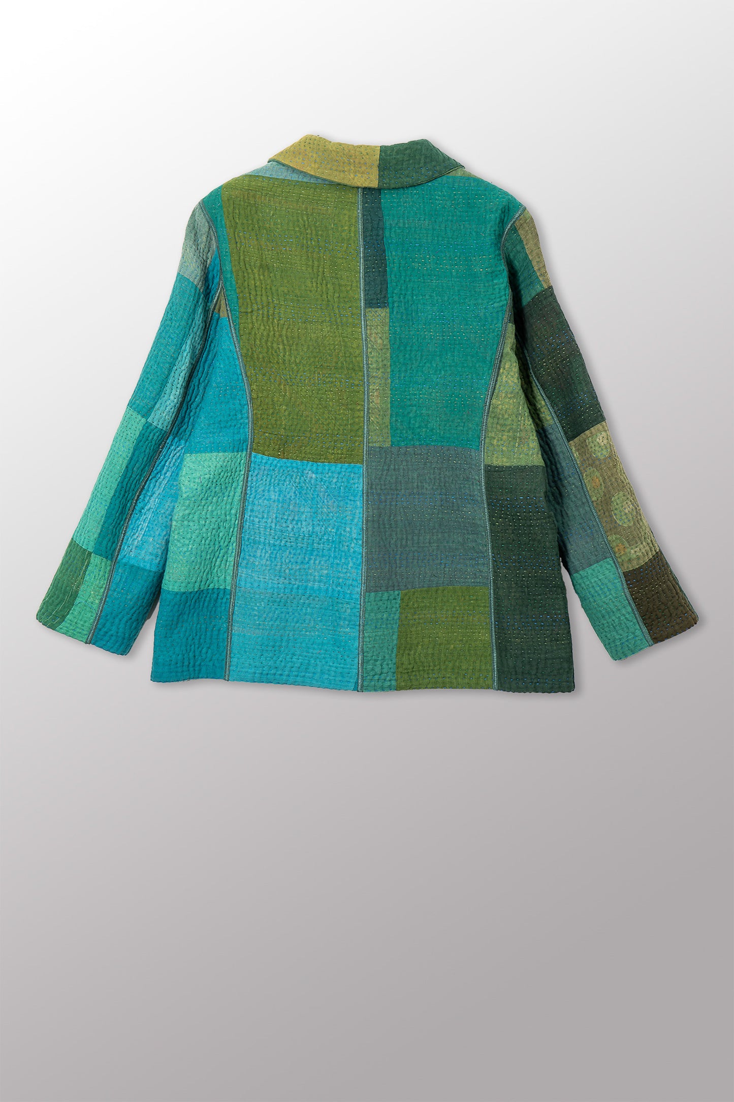 OMBRE PATCHED KANTHA BASIC JACKET - op4052-grn -