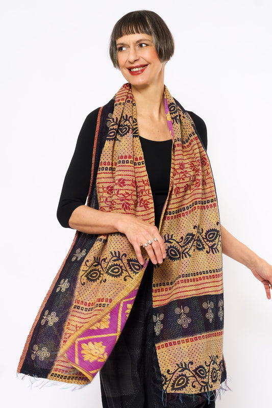 VINTAGE COTTON KANTHA SCARF STANDARD - cv2801-0052a -