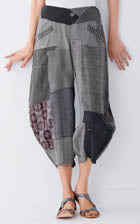 FRAYED PATCH KANTHA HAREM PANTS - fi2605-gry -