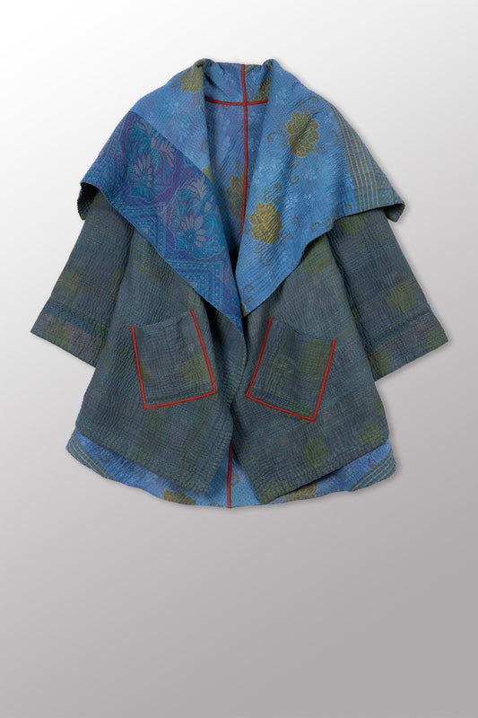 COTTON OVERDYE KANTHA CIRCULAR LONG JKT - ov4009-cblu001a -