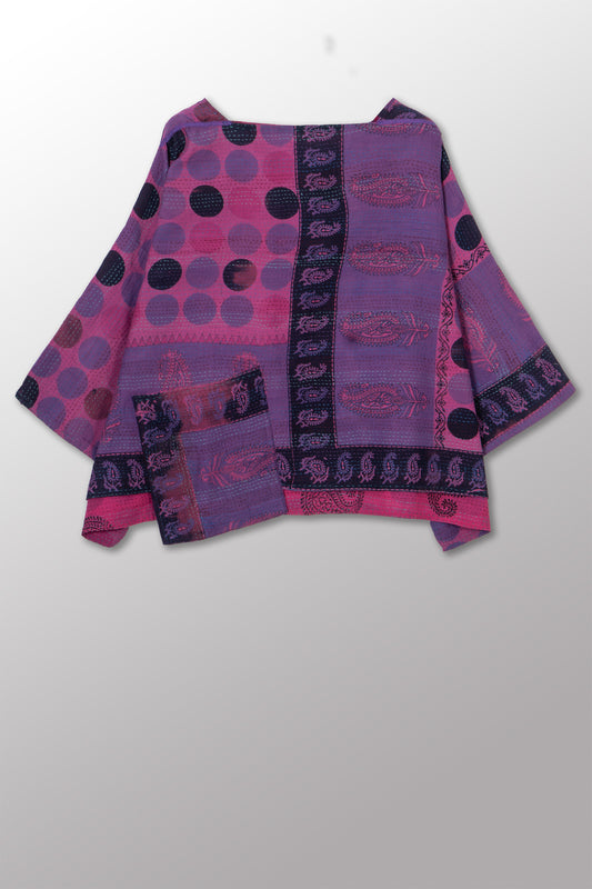 VINTAGE COTTON & NEW VOILE KANTHA 3/4 SLV. CROP TOP MIO - cn2538-0006a -