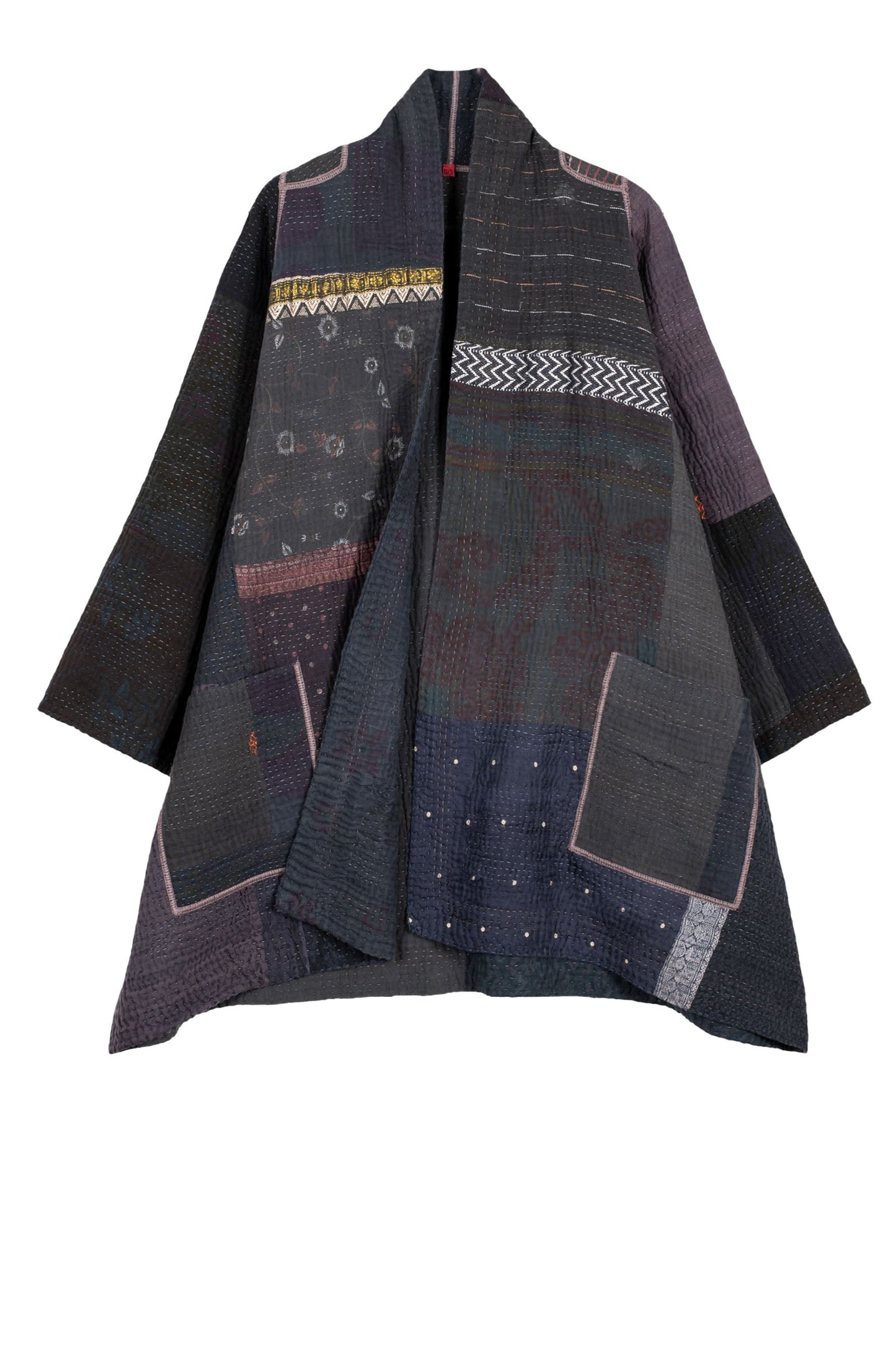 COTTON SILK SW PATCH KANTHA A-LINE JKT - ws4003-blk -