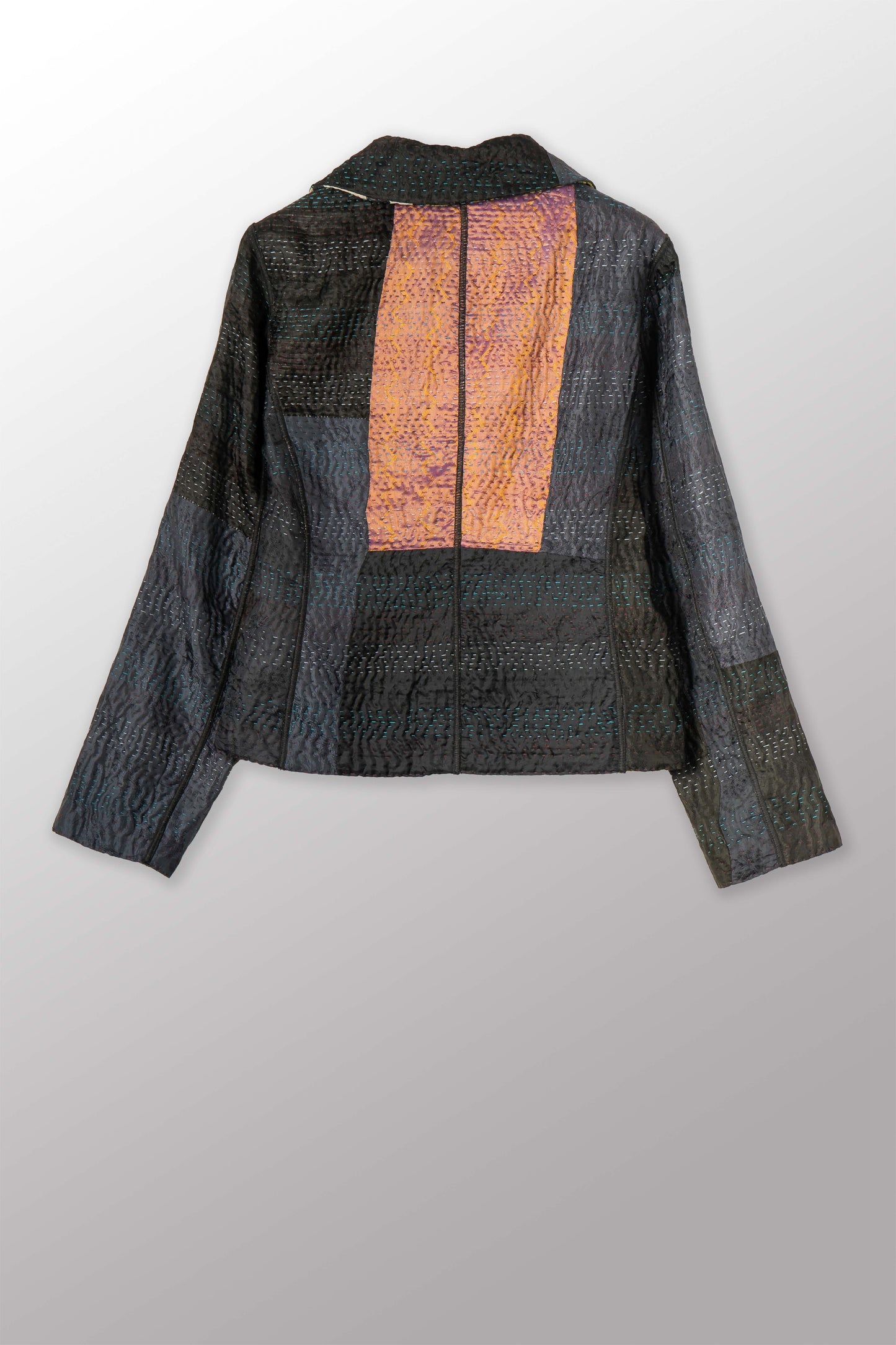 JACQUARD SILK KANTHA CROPPED BASIC JACKET - js4096-blk -