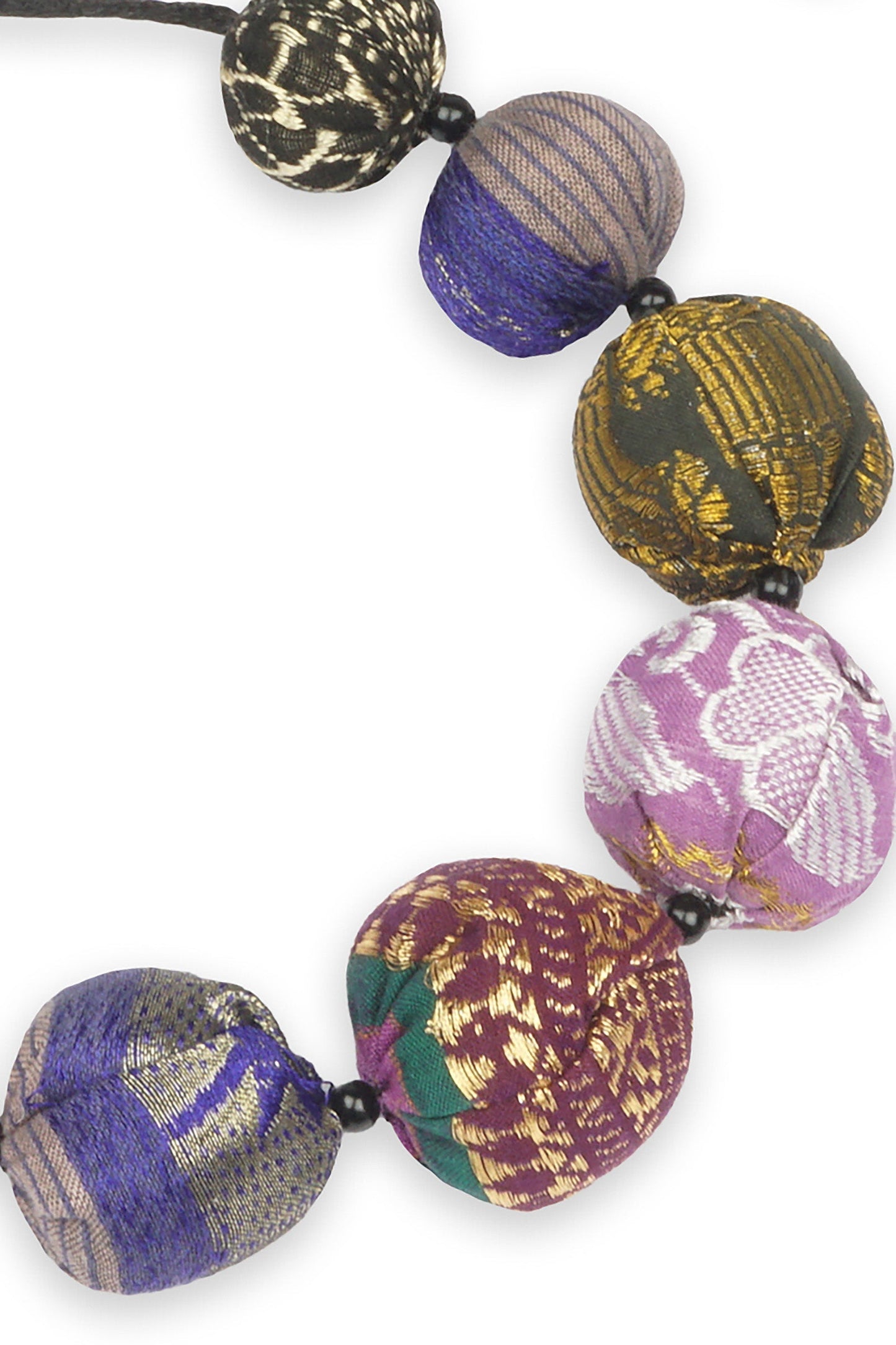 SILK BROCADE KANTHA NUTS SHORT NECKLACE - sb2700-mlt -