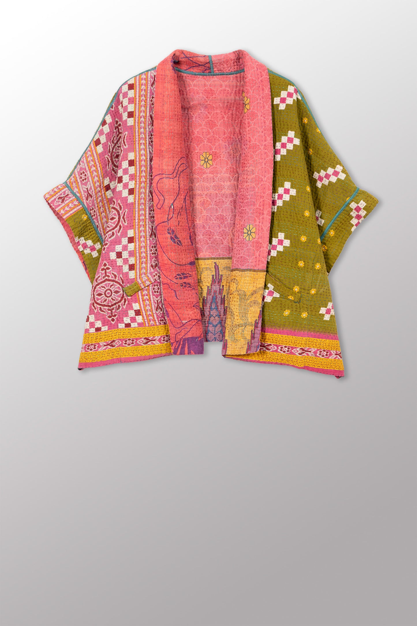 VINTAGE COTTON KANTHA MINI PONCHO - cv4060-0068a -