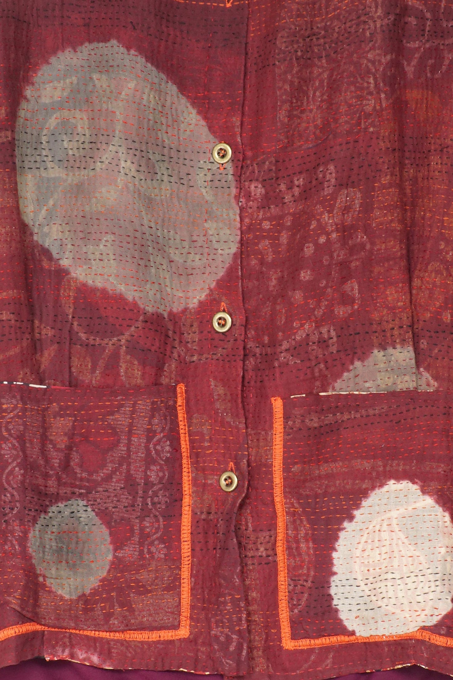 PATCH & CIRCLE PRINT KANTHA AND KNIT LONG JKT - pc2028-red -