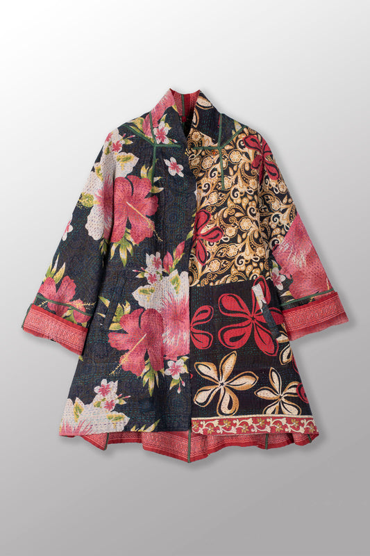 VINTAGE COTTON KANTHA FLARE LONG JACKET - cv4021-0052s -