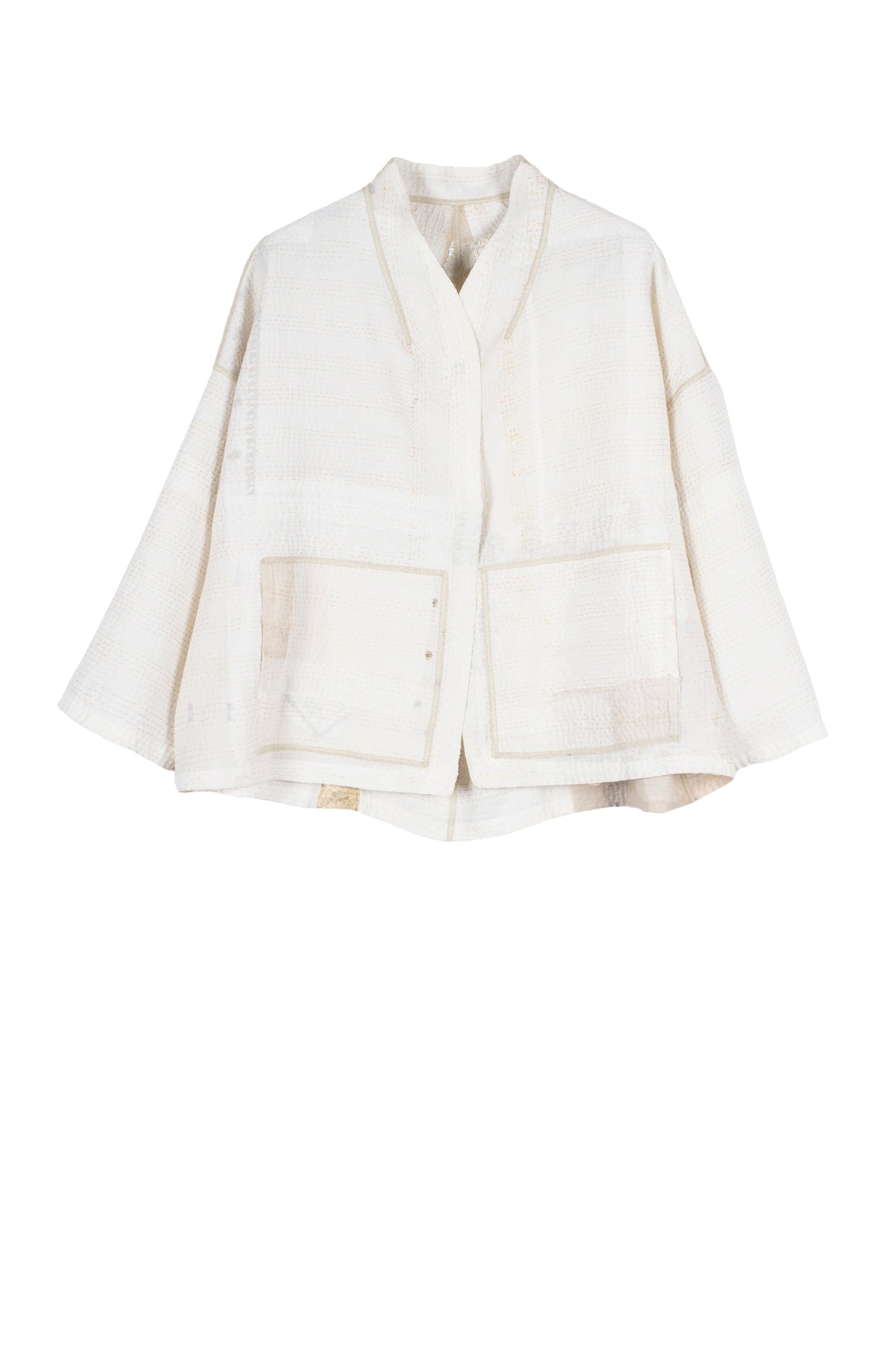 FRAYED PATCH KANTHA STAND COLLAR CROPPED JKT - fi2034-ivy -