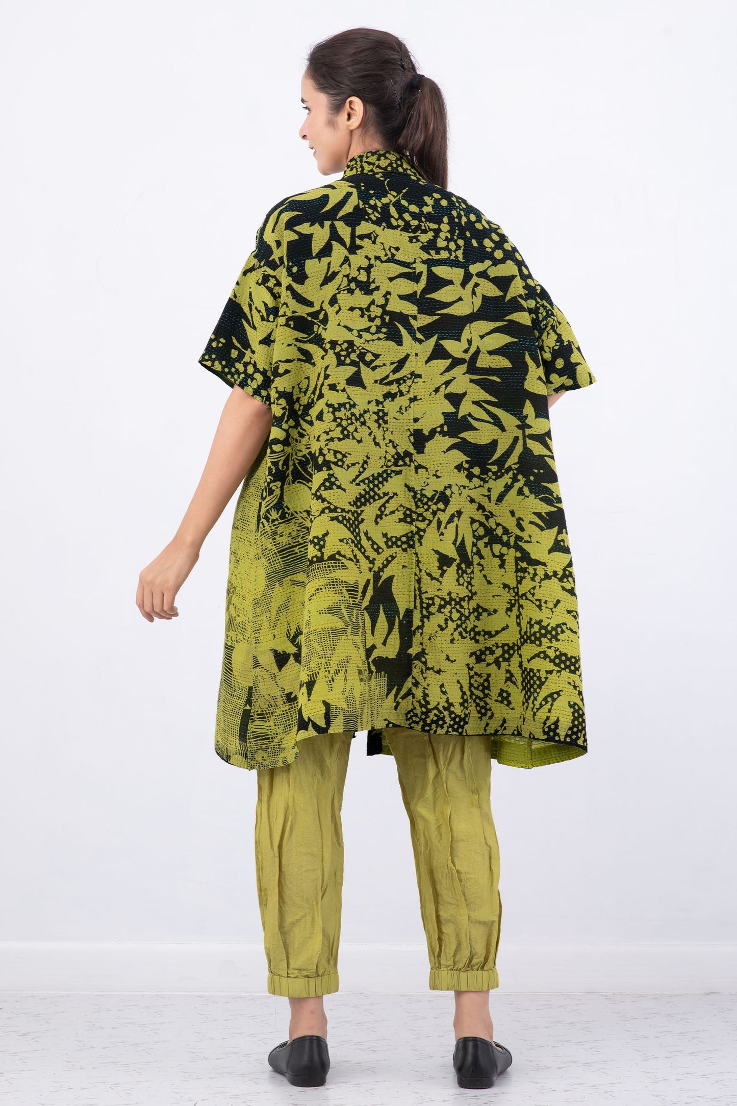 MONOTONE TWILIGHT PRINT KANTHA HALF SLV. SHIRT DRESS - tp2429-cha -