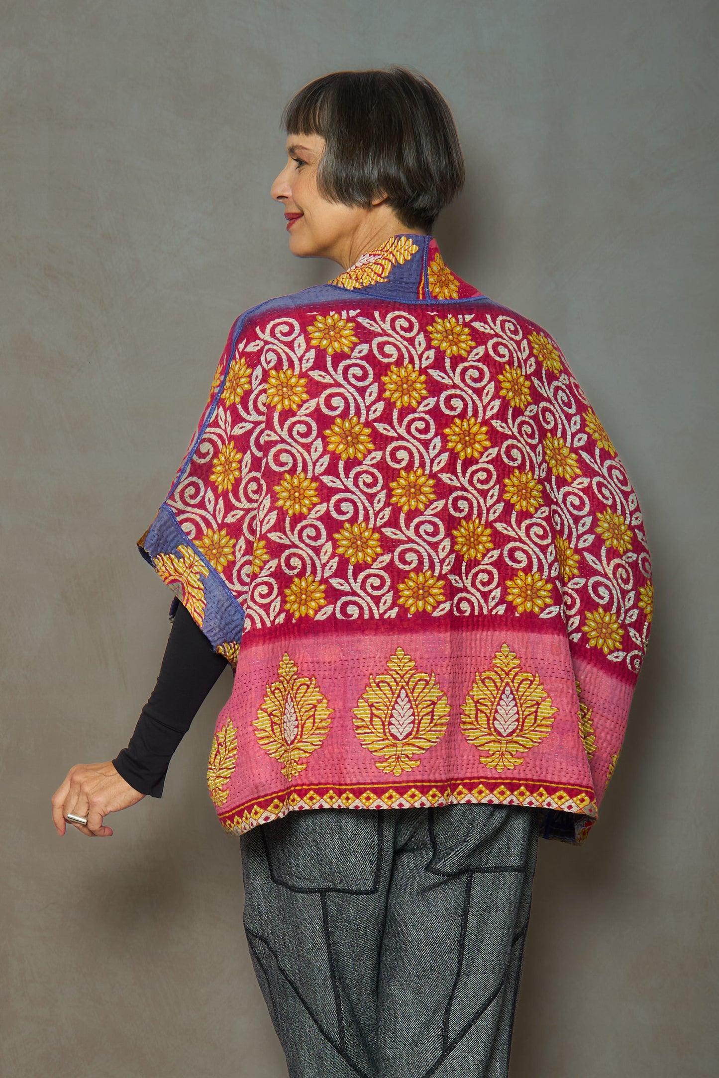 VINTAGE COTTON KANTHA MINI PONCHO - cv4060-0058a -