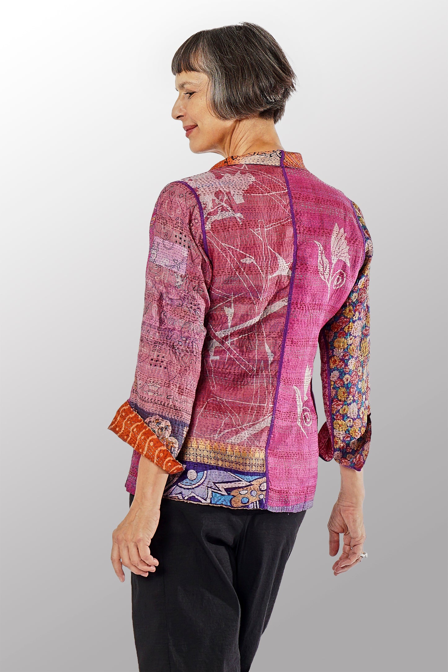 VINTAGE SILK KANTHA SHORT JKT - sv2007-0053m -