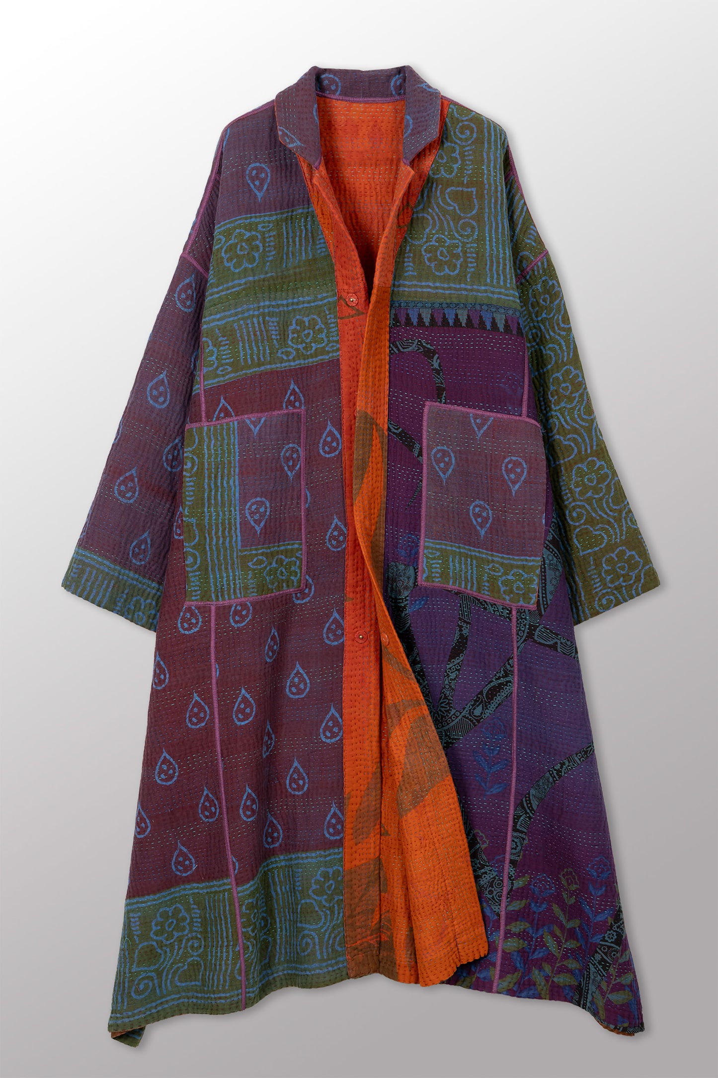 COTTON OVERDYE KANTHA OVERSIZED COAT - ov4326-corg001a -
