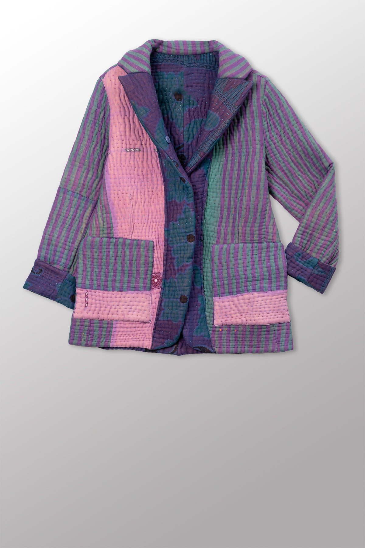 QUILTED OVERDYE COTTON KANTHA BASIC JACKET - oq5052-cblu002m -