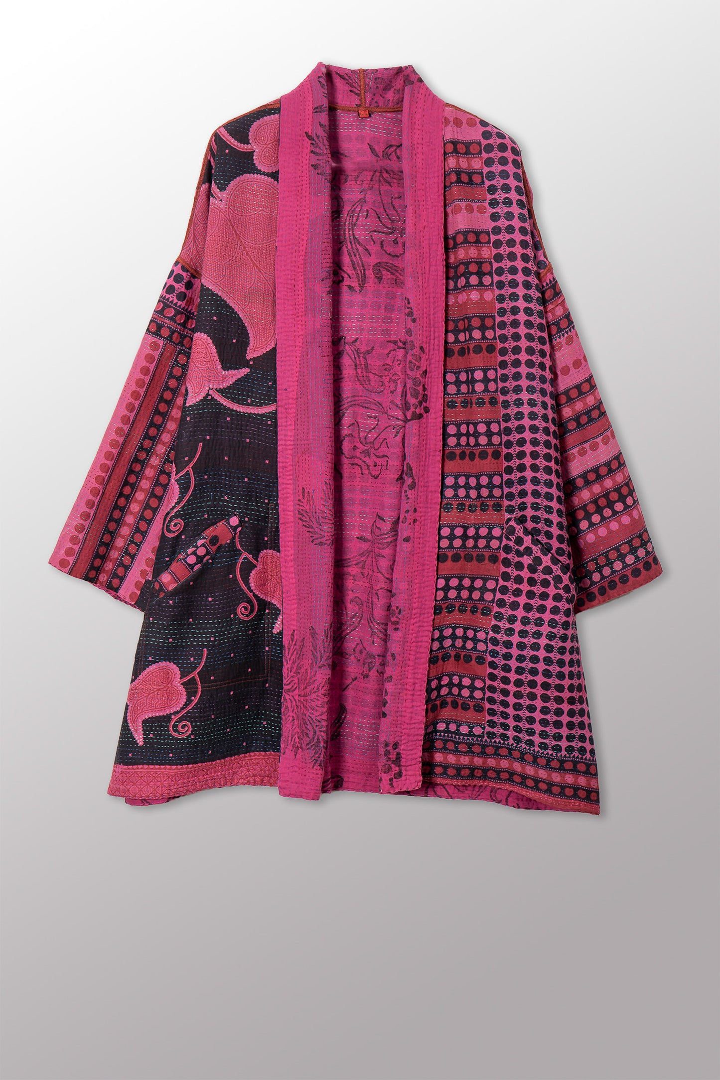 VINTAGE COTTON & NEW VOILE KANTHA HAORI JACKET - cn2068-0005a -