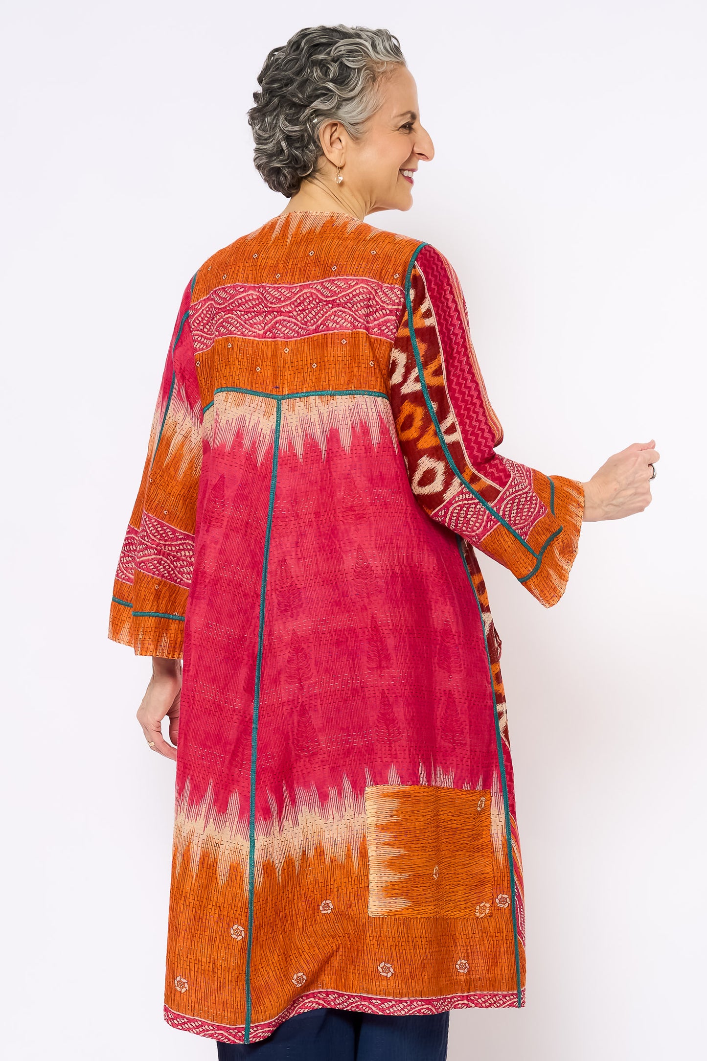 COTTON OVERDYE KANTHA WRAP FLARE COAT - ov2330-corg002a -