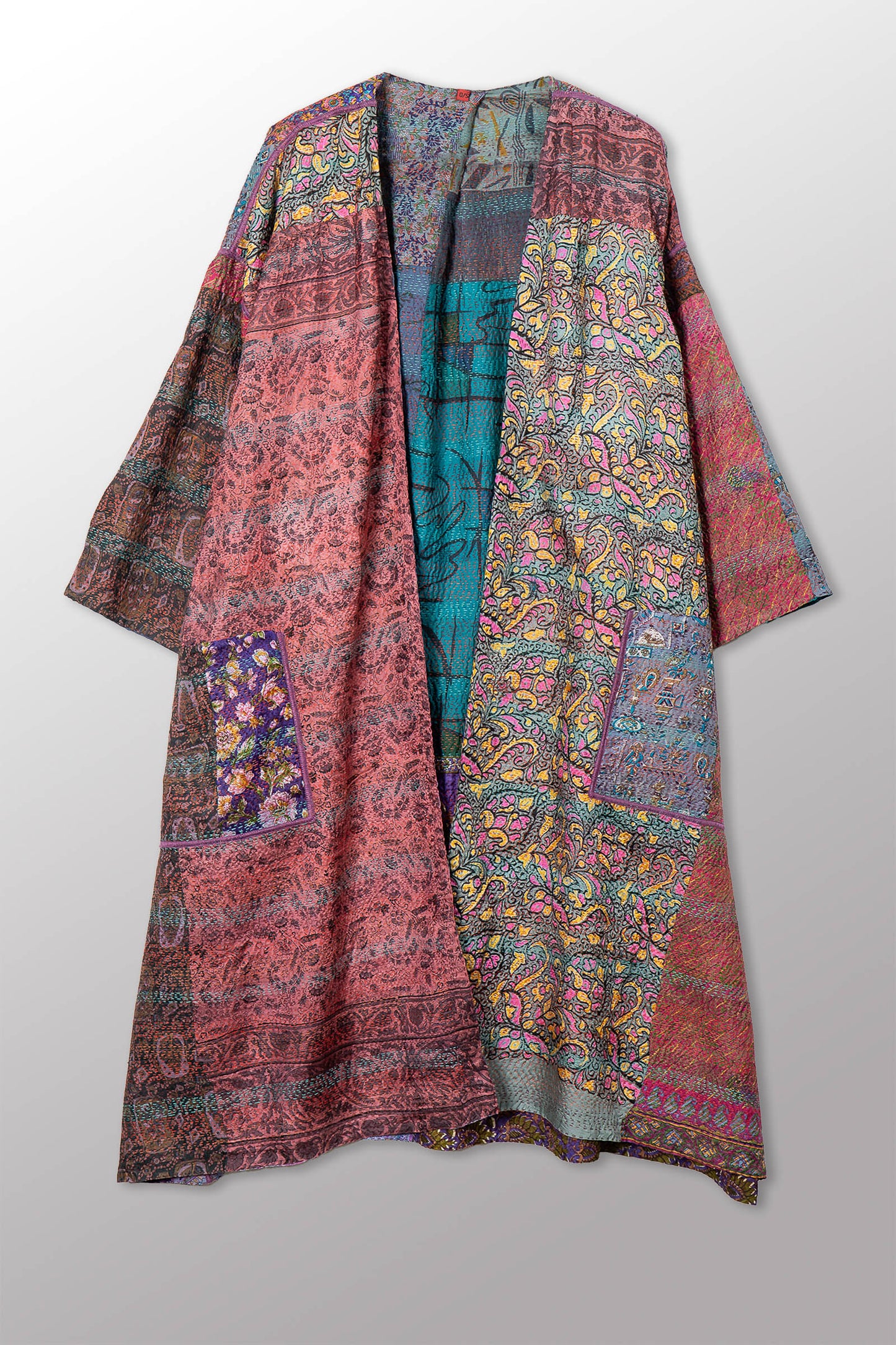 VINTAGE SILK KANTHA LONG DUSTER - sv2328-0014a -