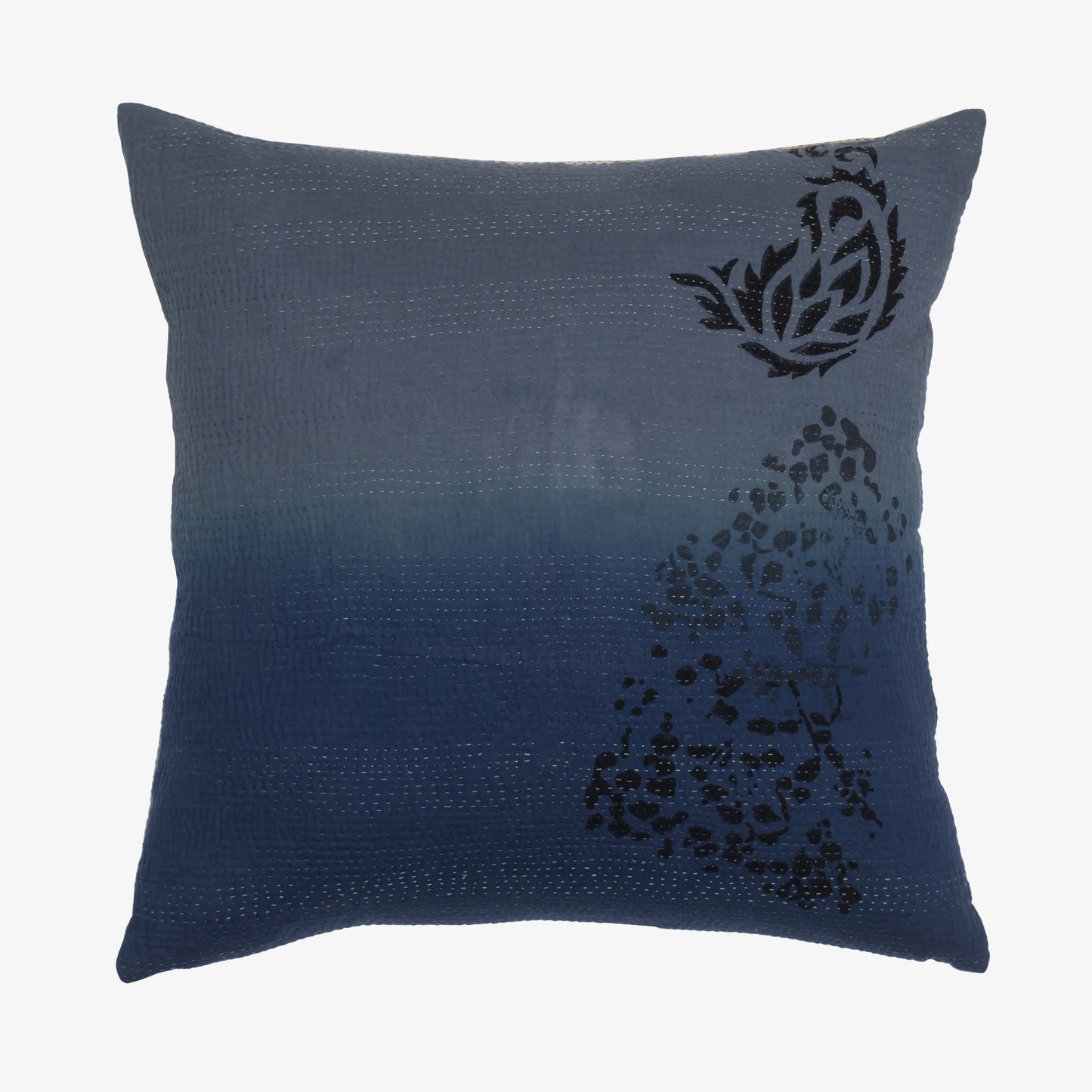 Cotton Ombre Handmade Vintage Kantha Pillow - Indigo