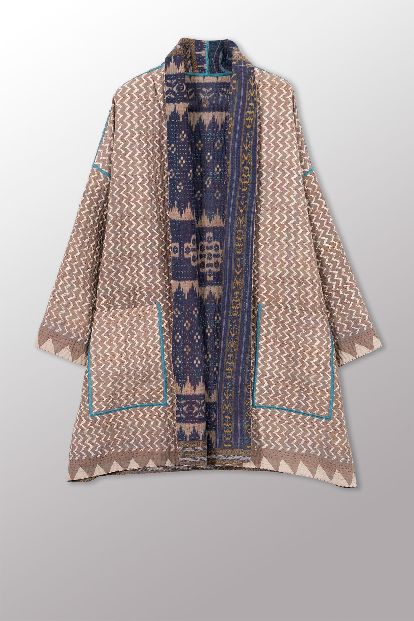 COTTON OVERDYE KANTHA HAORI JACKET - ov4068-cgry004a -