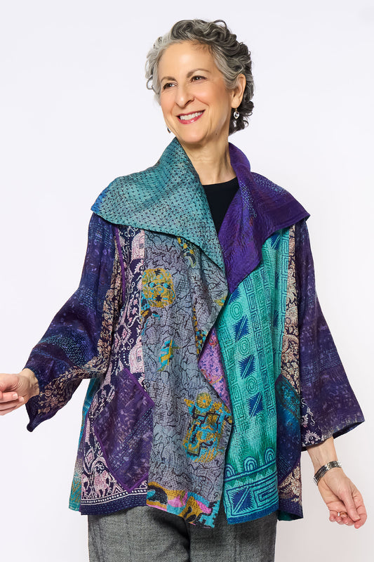 VINTAGE SILK KANTHA FLARE JKT - sv2010-0051a -