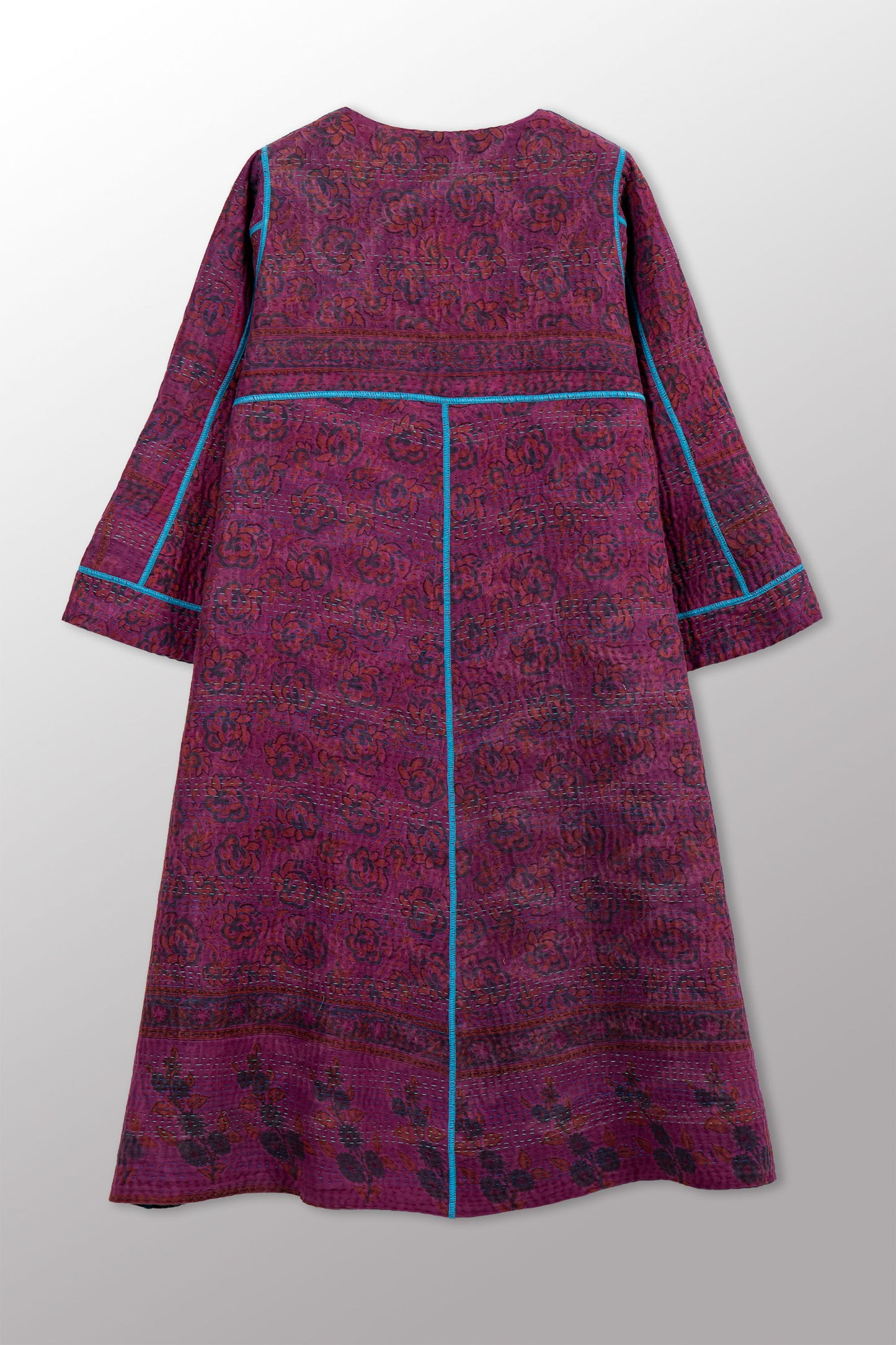 COTTON OVERDYE KANTHA WRAP FLARE COAT - ov4330-cfus002a -